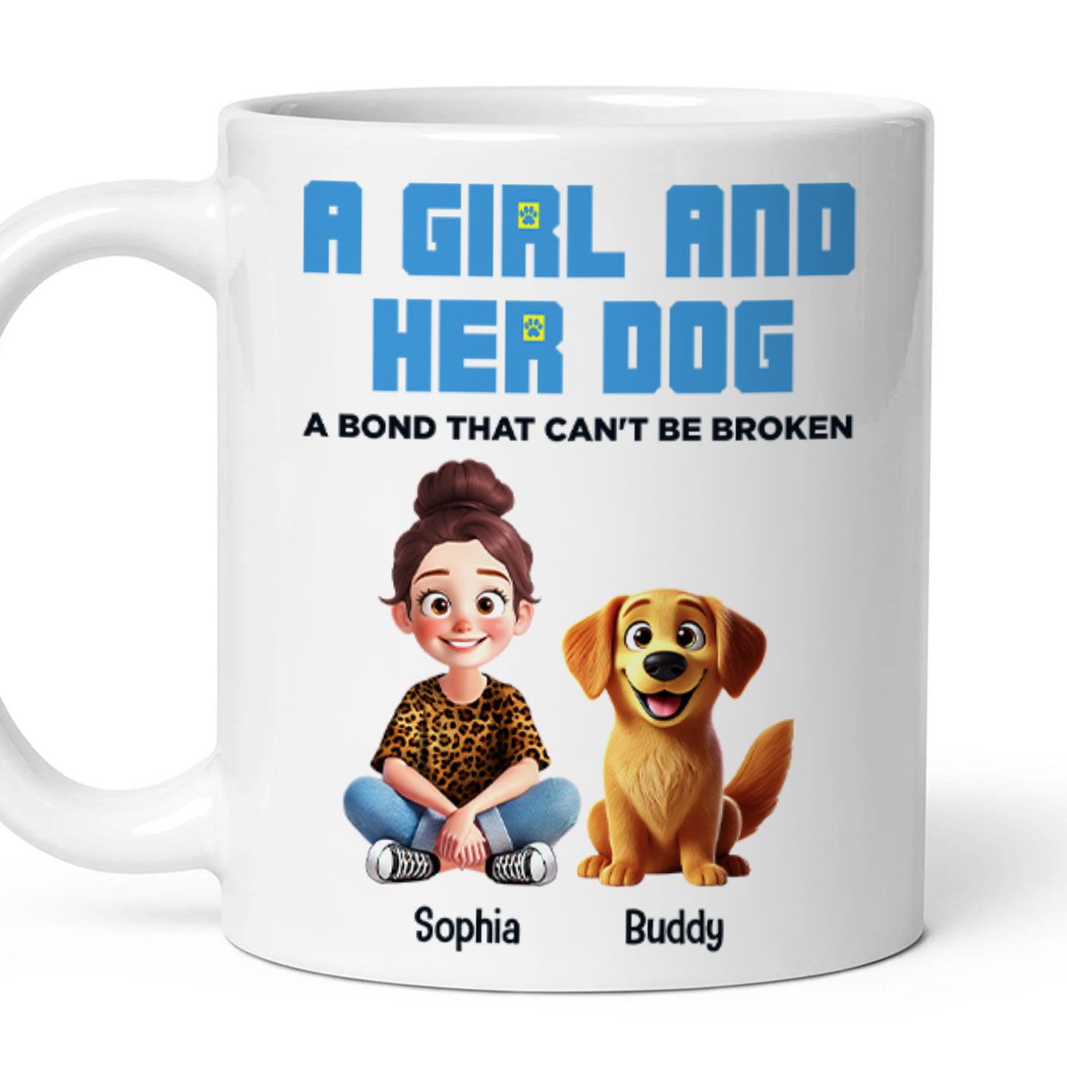 Animation Cartoon A Girl Boy And Dogs A Bond That Can't Be Broken Personalized Mug, Gift For Dog Lovers