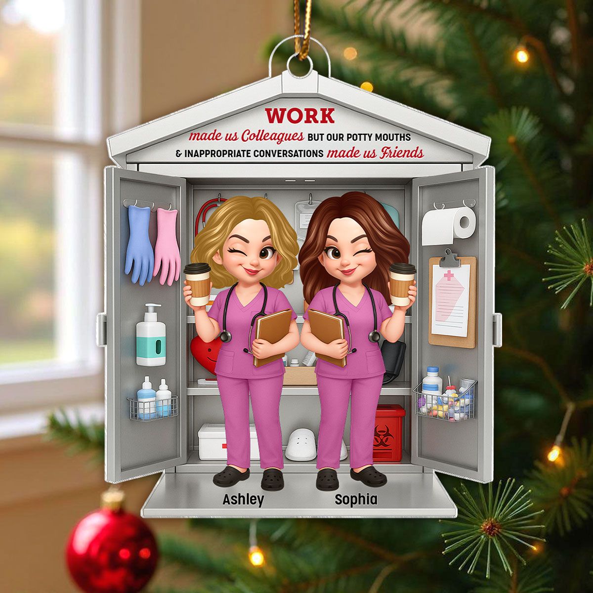 3D Effect Nurse Besties Medical Supplies Cabinet Personalized Acrylic Ornament, Christmas Gift for Coworkers