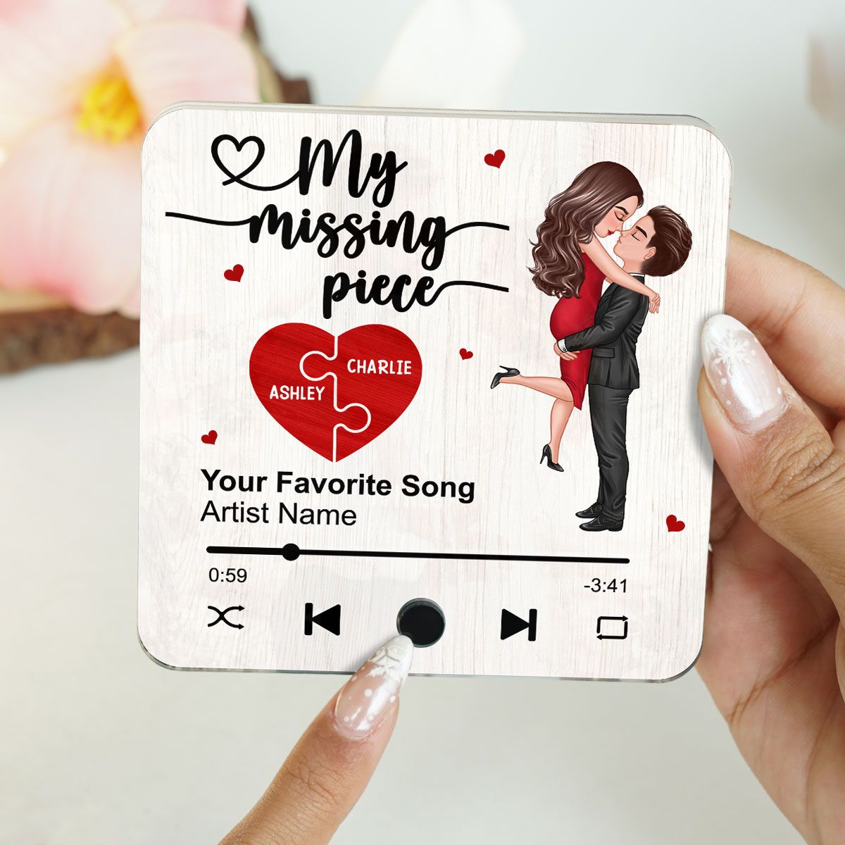 My Missing Piece Gift For Her Gift For Him Couple Kissing Favorite Song Personalized Music Fridge Magnet