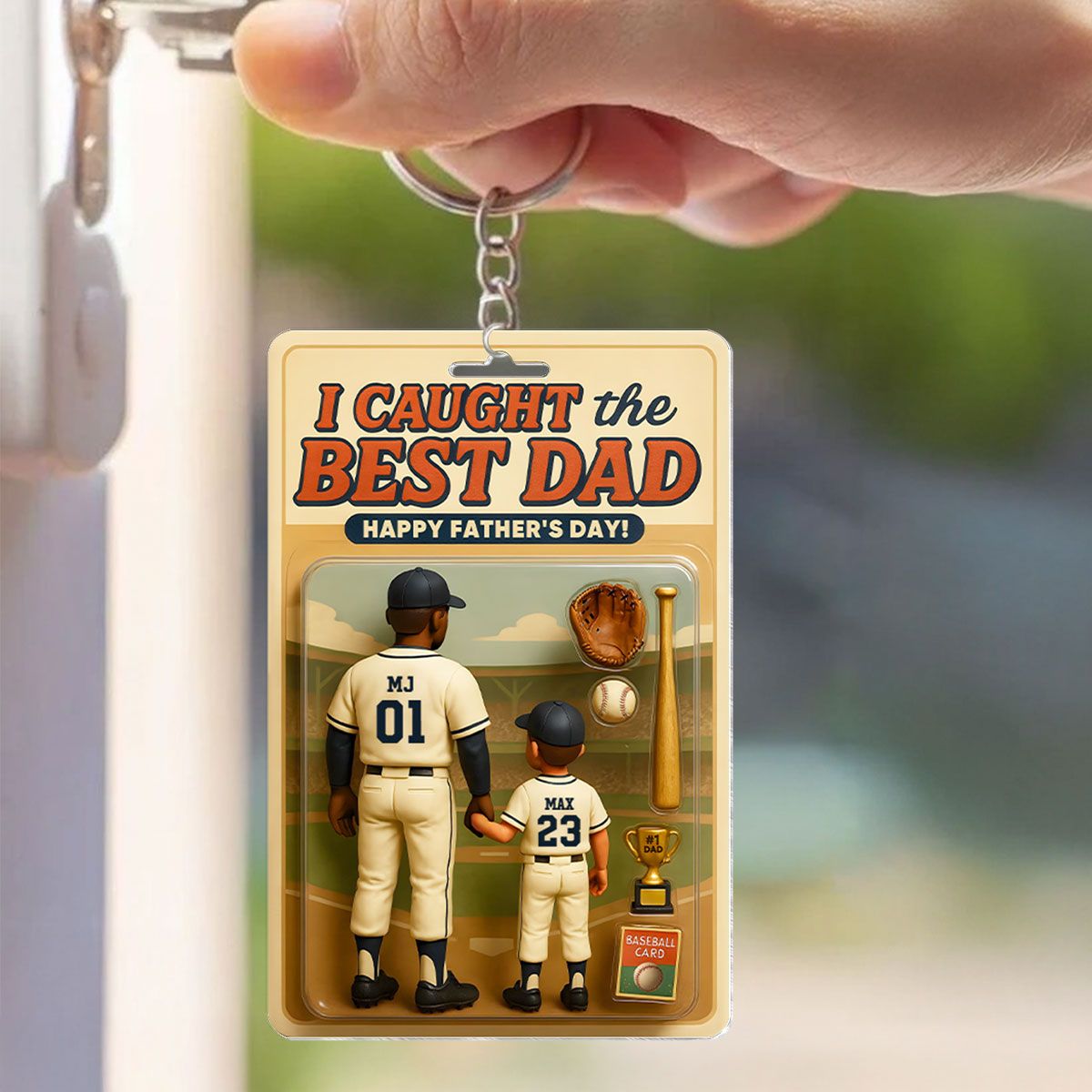 We Caught the Best Dad Baseball Custom Figure Personalized Acrylic Keychain, Father's Day Gift for Dads