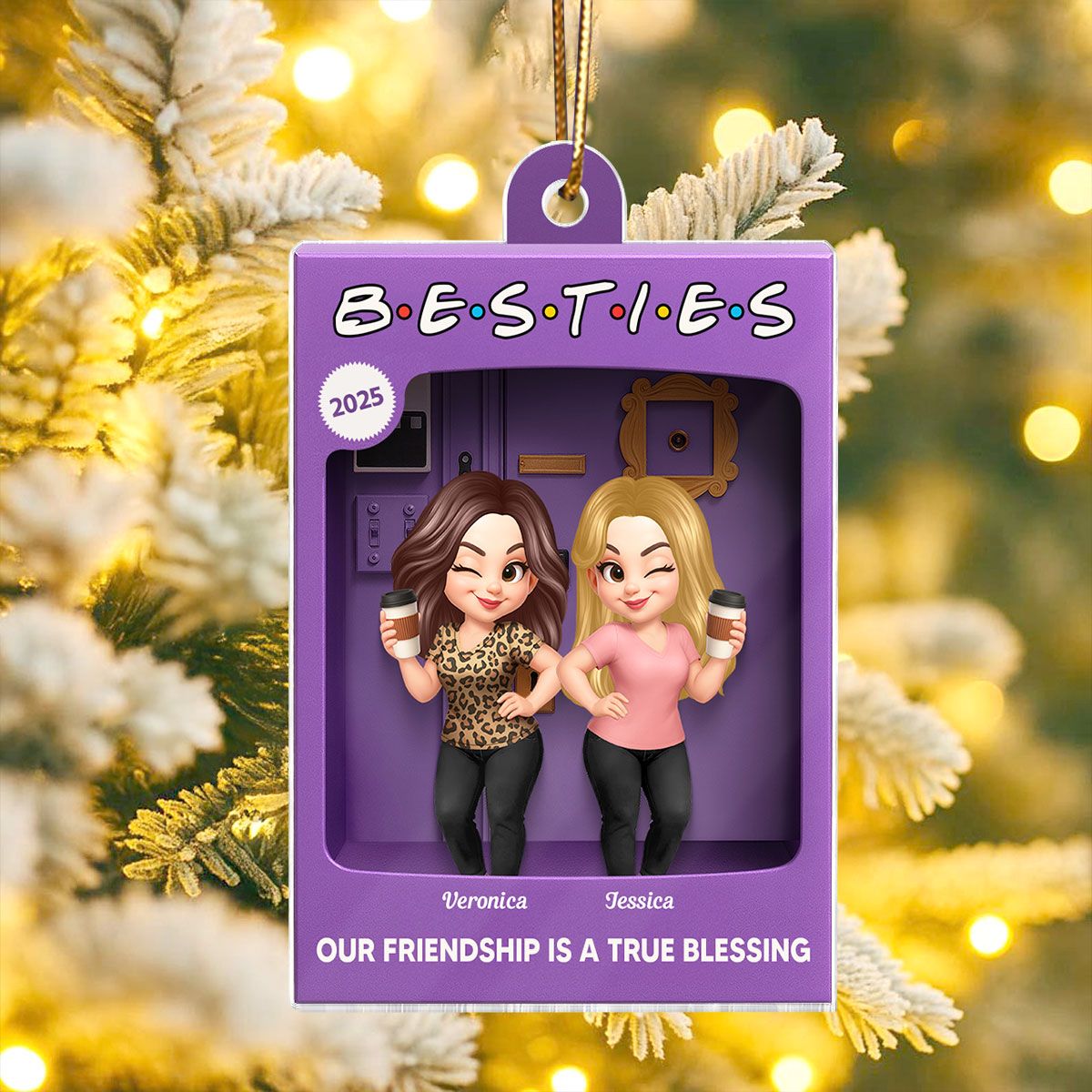 Besties Forever Best Friends Purple Toy Box Style Personalized Acrylic Ornament, Christmas Gift For Besties