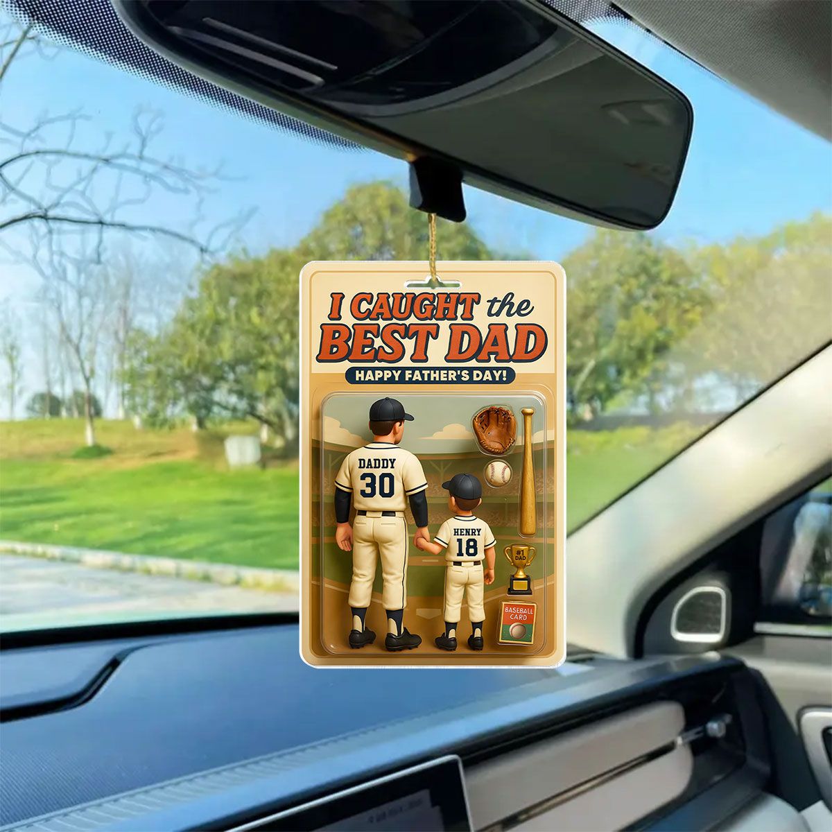 We Caught the Best Dad Baseball Custom Figure Personalized Acrylic Car Hanger, Father's Day Gift for Dads