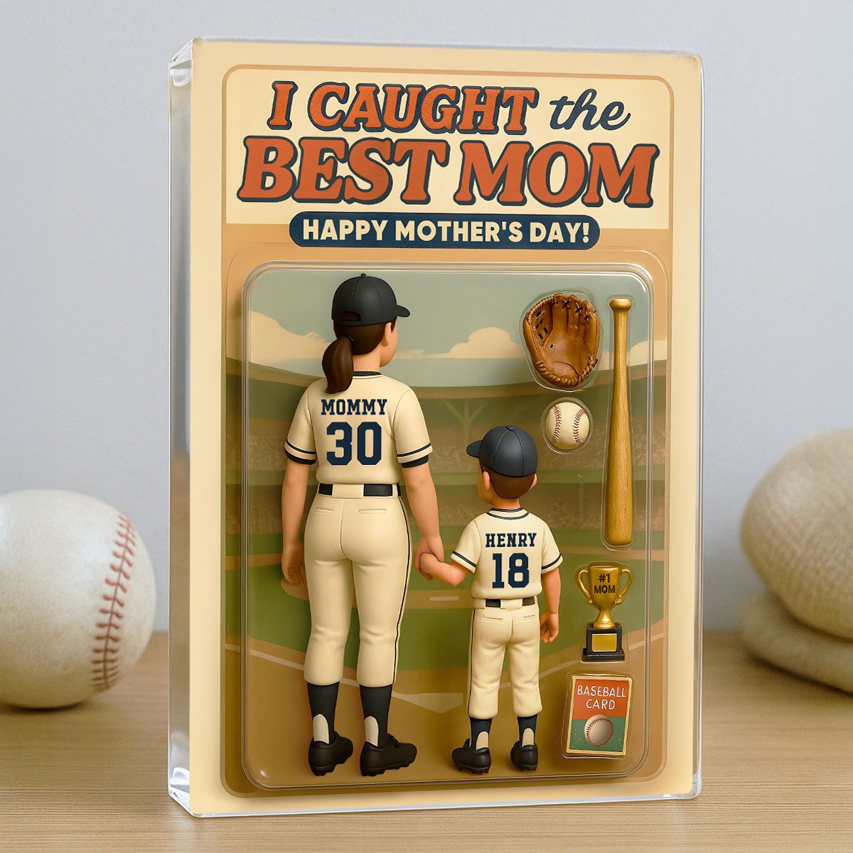 We Caught the Best Mom Baseball Custom Figure Personalized Acrylic Block Plaque, Mother's Day Gift for Mom, Gift for Wife