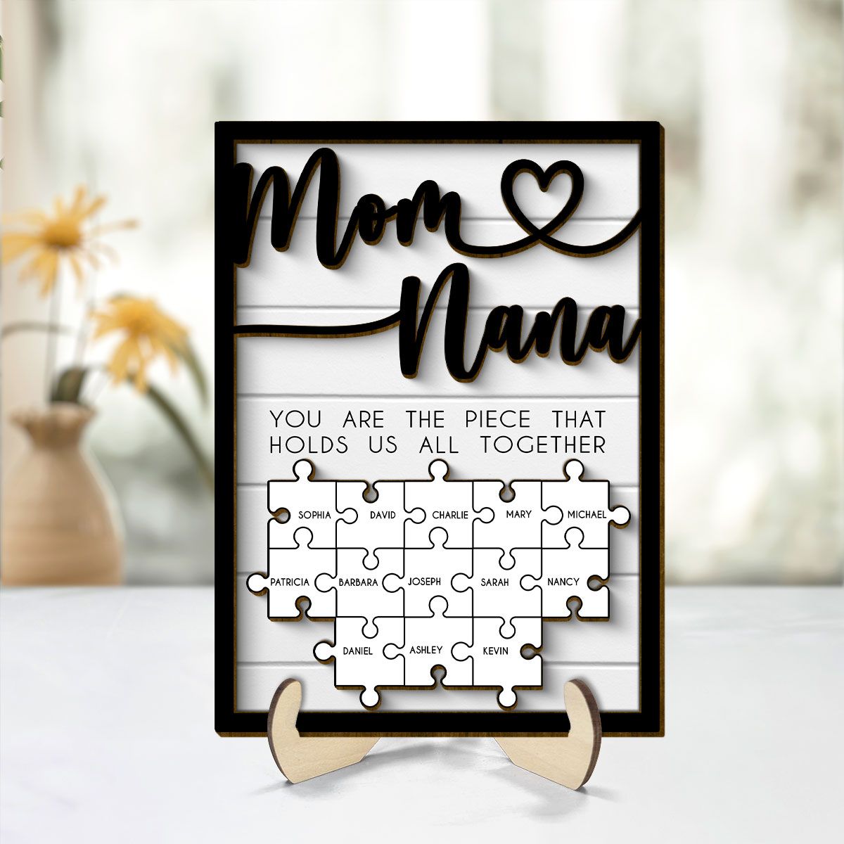 Mothers Day Puzzle Sign for Mom & Grandma, You are the Piece That Holds us Together Personalized 2-Layered Wooden Plaque