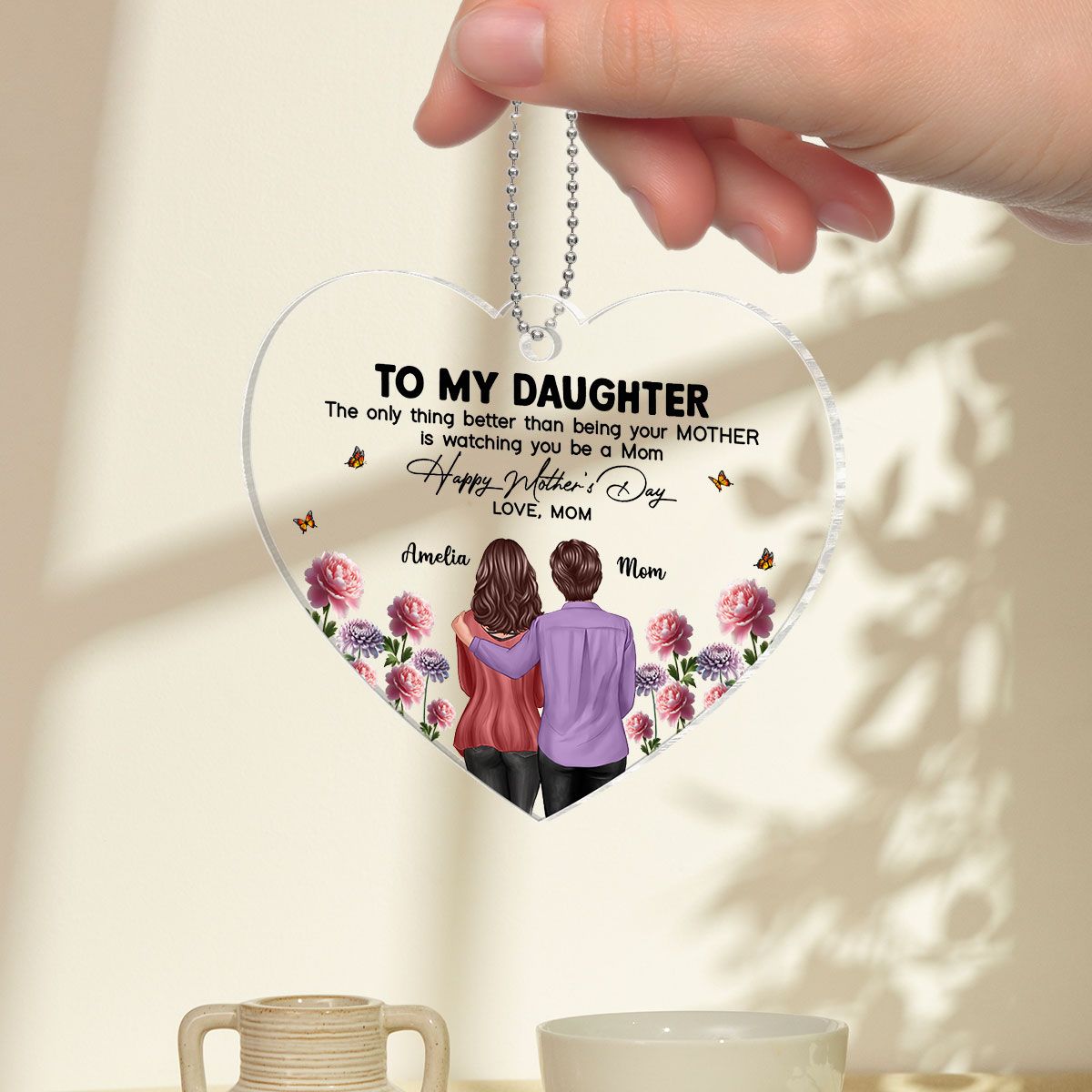 To My Daughter From Mom Happy Mother's Day Birth Flower Personalized Car Ornament, Mother's Day Gift For Daughter