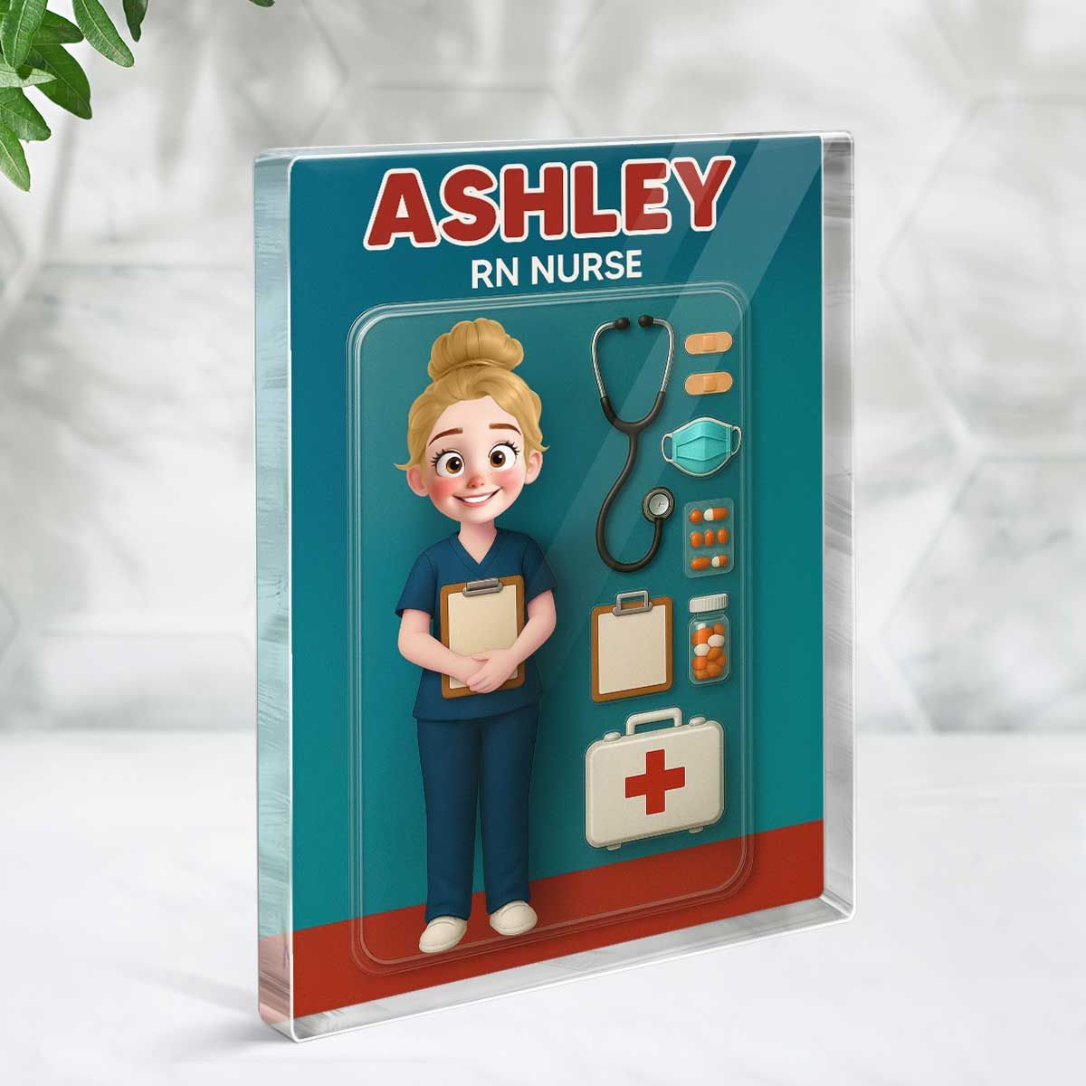 3D Effect Cartoon Funny Style Nurse Custom Figure Personalized Flat Rectangle Acrylic Block
