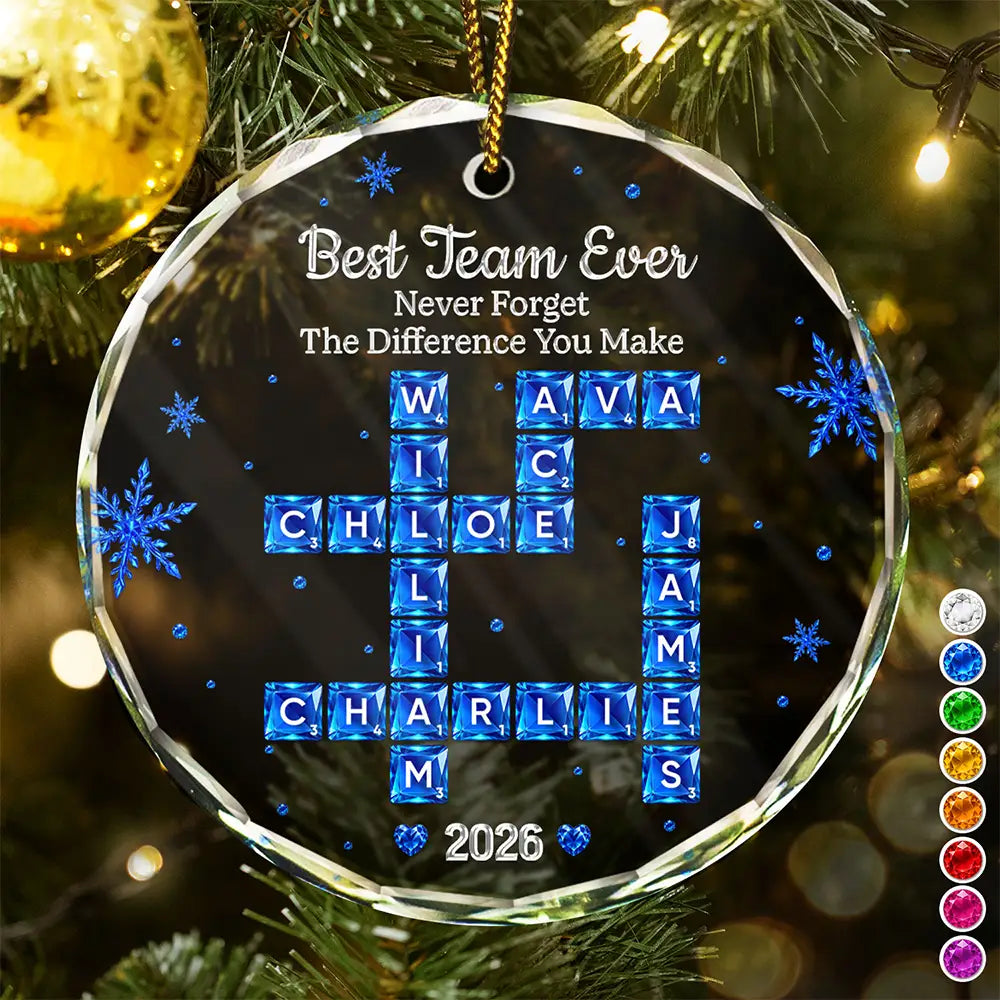 Crossword Crystal Best Team Ever Never Forget The Difference You Make - Personalized Circle Glass Ornament
