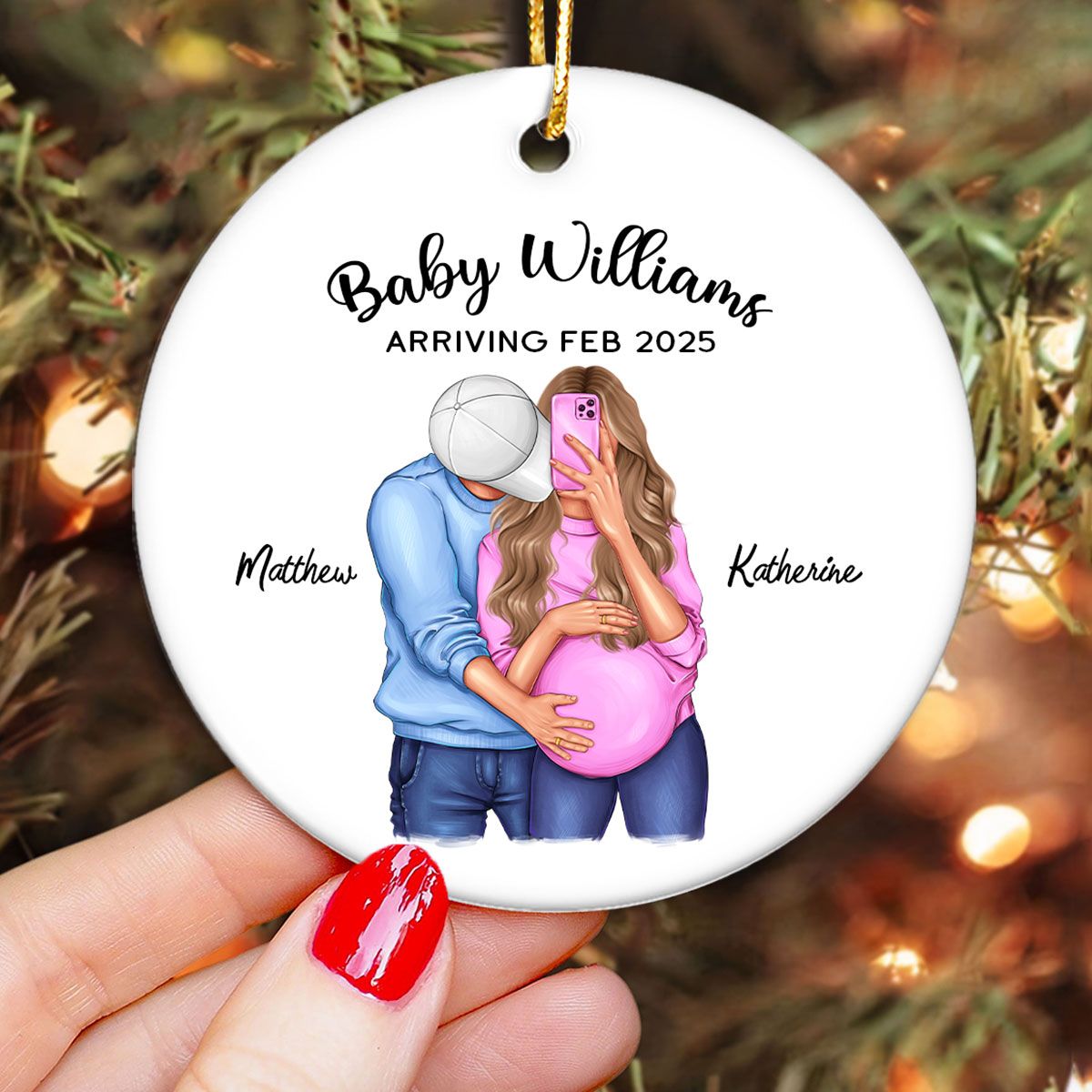 Personalized Hugging Pregnant Couple Ornament, Expecting Family, Baby Coming Soon, Pregnancy Announcement Personalized Ornament