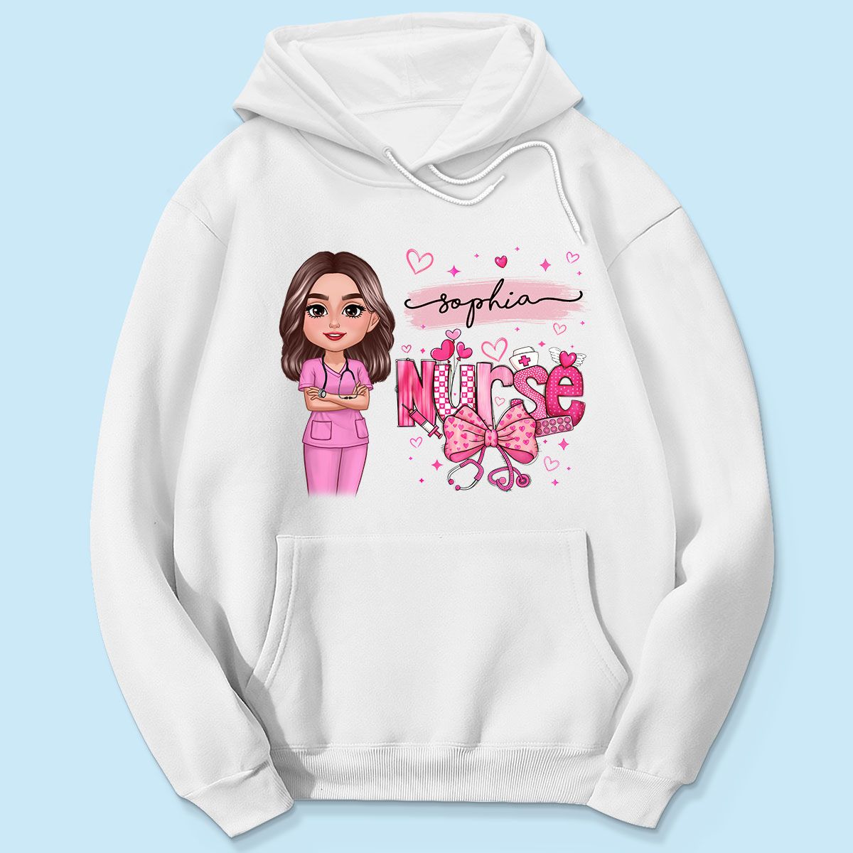 Nurse Pink Coquette Bow Personalized Shirt, Birthday Valentine's Day Gift For Nurse Wife Girlfriend Bestie