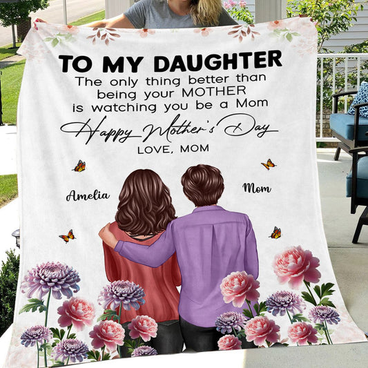 To My Daughter From Mom Happy Mother's Day Birth Flower Personalized Fleece Blanket, Mother's Day Gift For Daughter