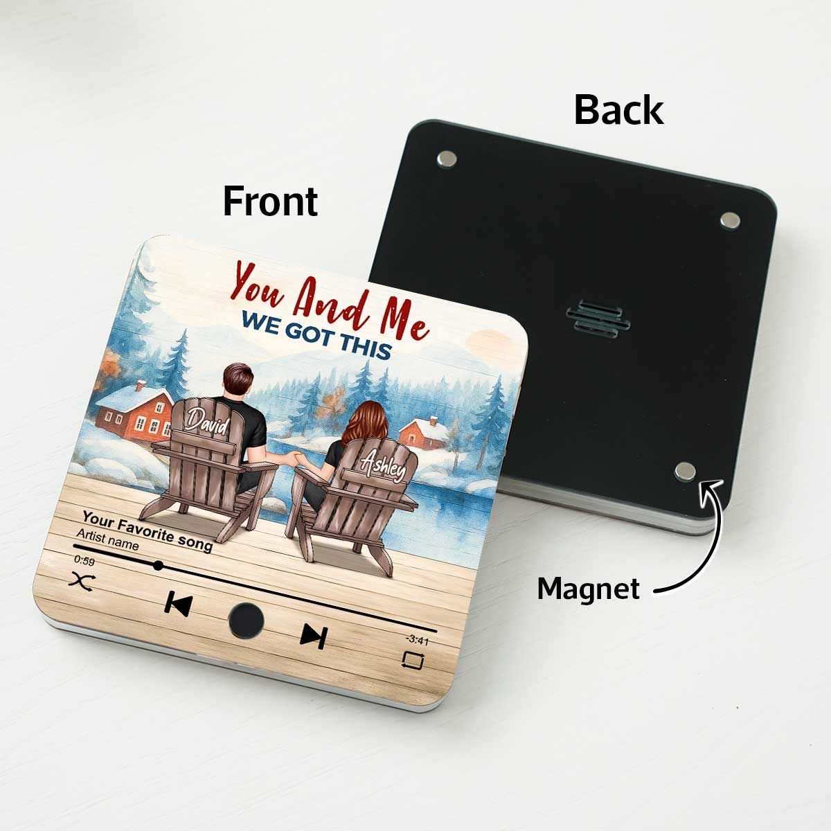 Peaceful Lakeside Forest Scene Couple Sitting Back View Personalized Music Magnet