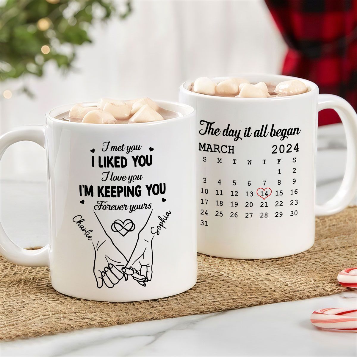 Couple Hand in Hand Valentine's Day Gift Anniversary Calendar Keepsake Wedding Gift Personalized Mug