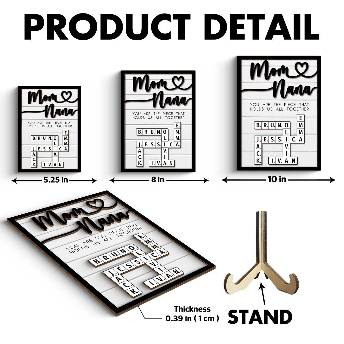 Mothers Day Crossword Puzzle Art for Mom & Grandma, You are the Piece That Holds us Together Personalized 2-Layered Wooden Plaque