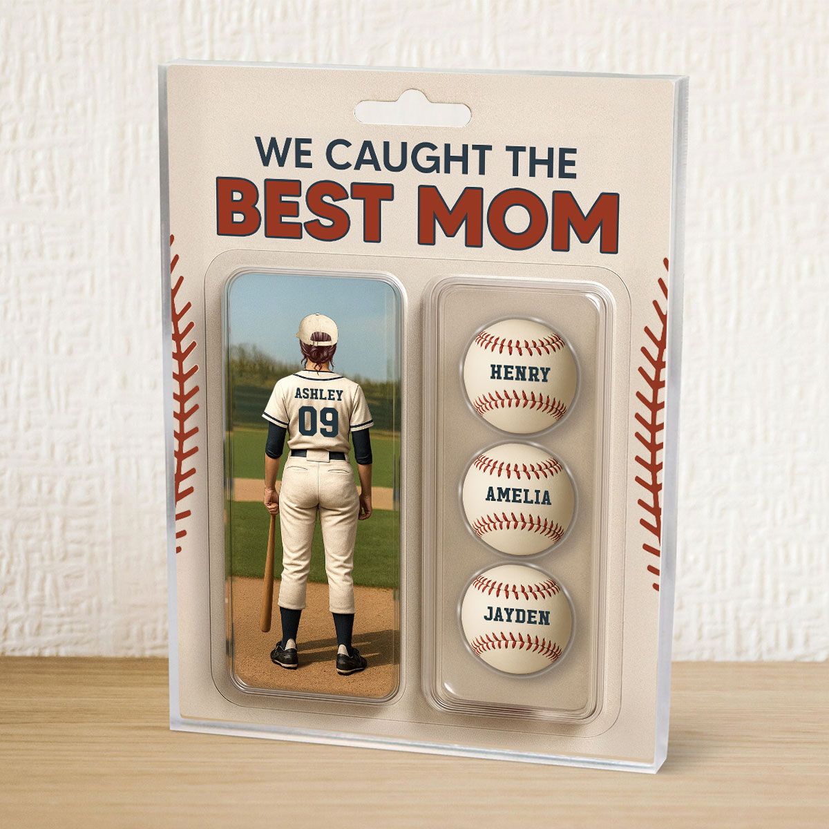 We Caught The Best Mom Baseball Lover Realistic Figure Style Personalized Acrylic Block Plaque