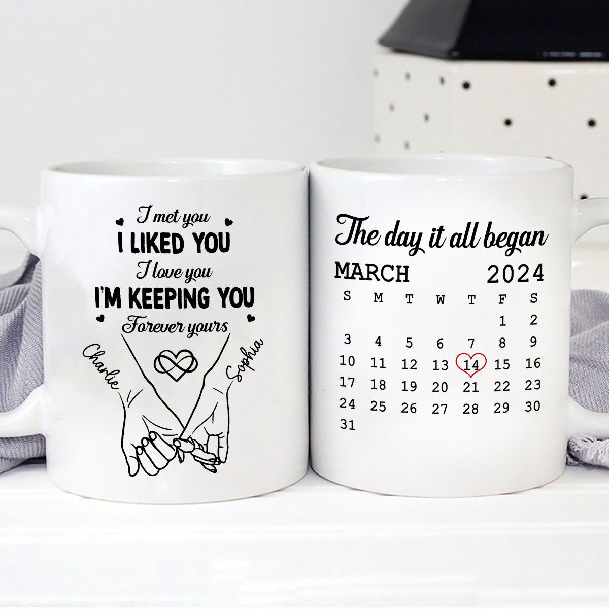Couple Hand in Hand Valentine's Day Gift Anniversary Calendar Keepsake Wedding Gift Personalized Mug