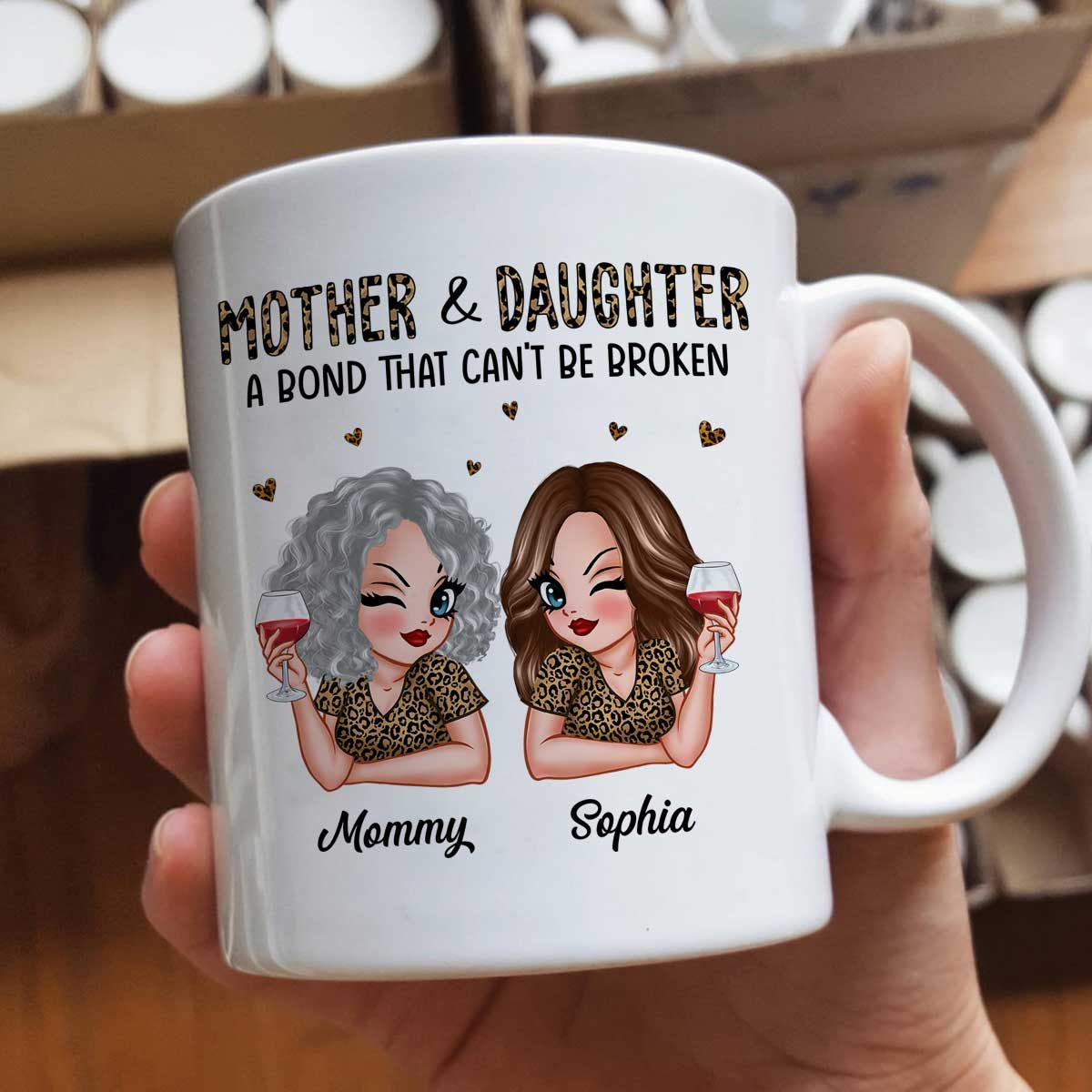 Leopard Pattern Mother Daughter Bond That Can't Be Broken Personalized Mug, Mother's Day Gift For Daughter