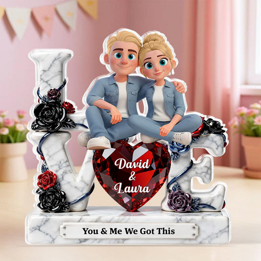 Couple Sitting on Love Marble Pattern - Personalized Acrylic Block Plaque - Heartfelt Valentine's Day Gift for Her, for Him