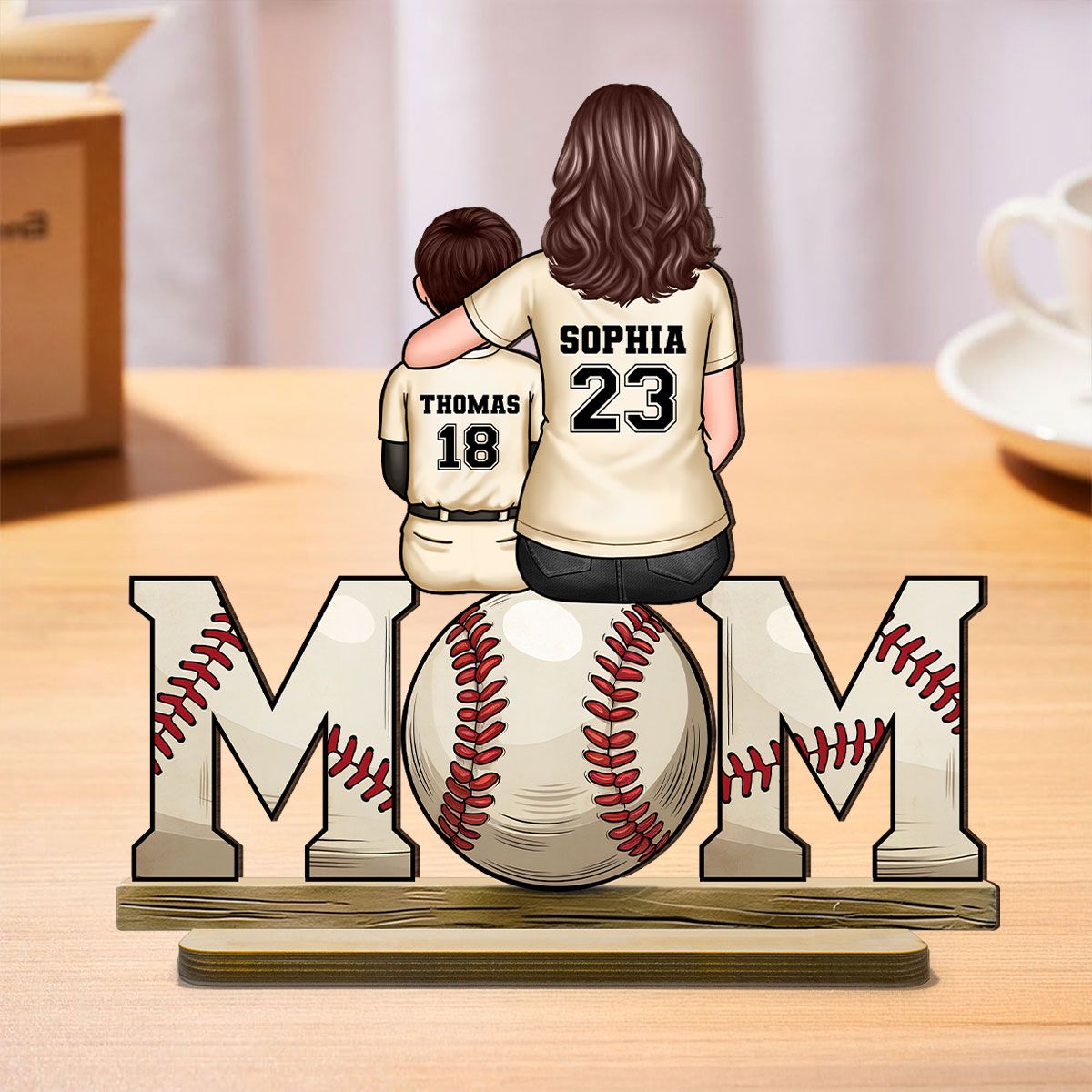 Baseball, Softball Mom And Kids Personalized Standing Wooden Plaque, Mother's Day Gift For Wife, Gift For Mom