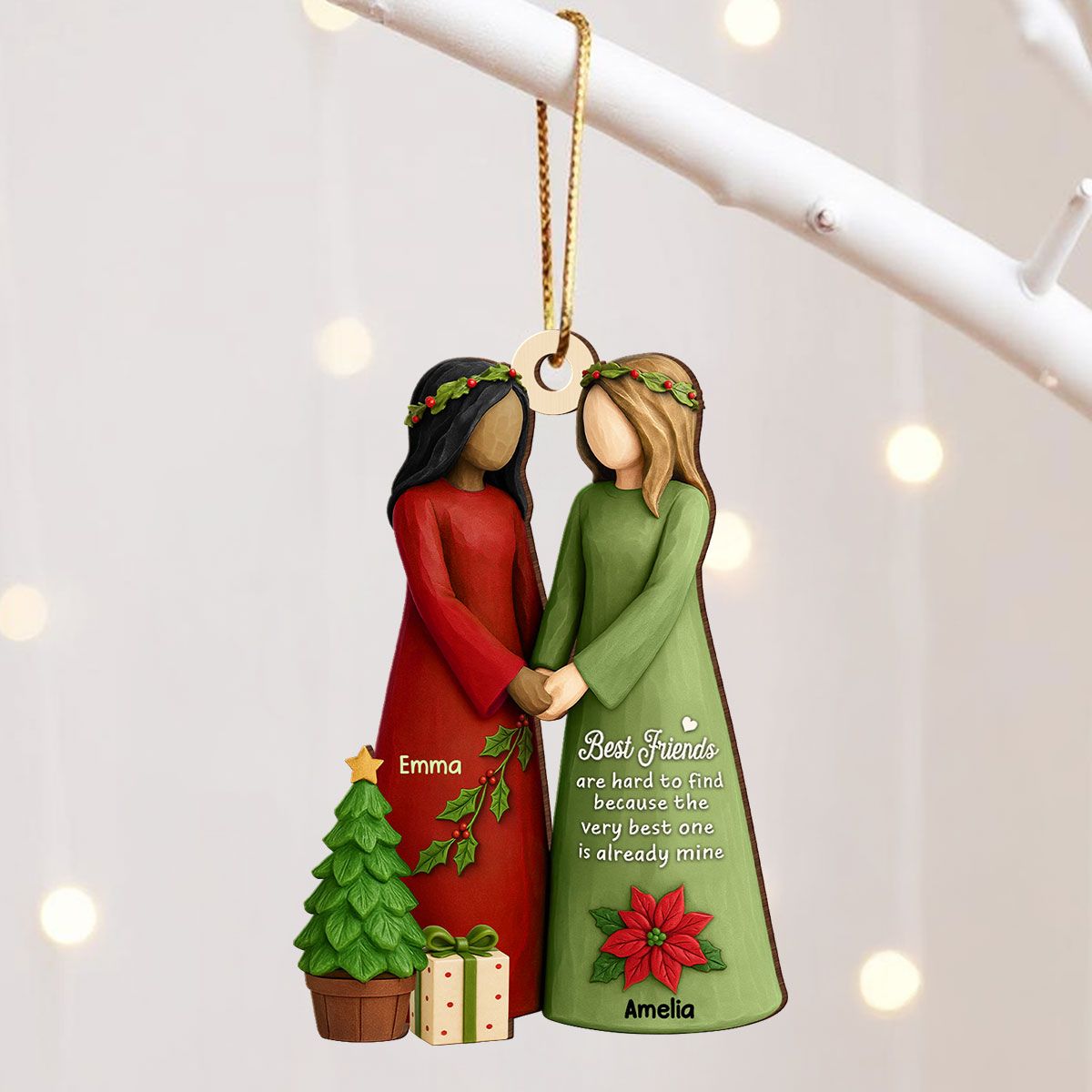 Christmas Best Friends Are Hard To Find 3D Effect Personalized Wooden Ornament, Christmas Gift Friendship Gift for Besties