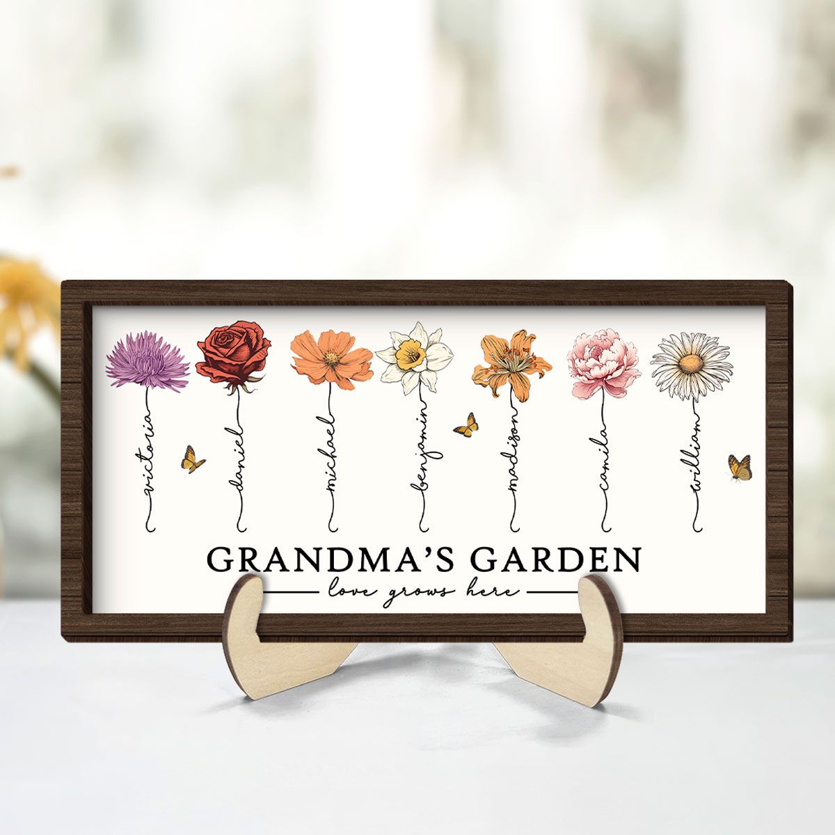 Love Grows Here Grandma' Garden Birth Month Flowers Gift For Grandma, Mom, Auntie, Sister