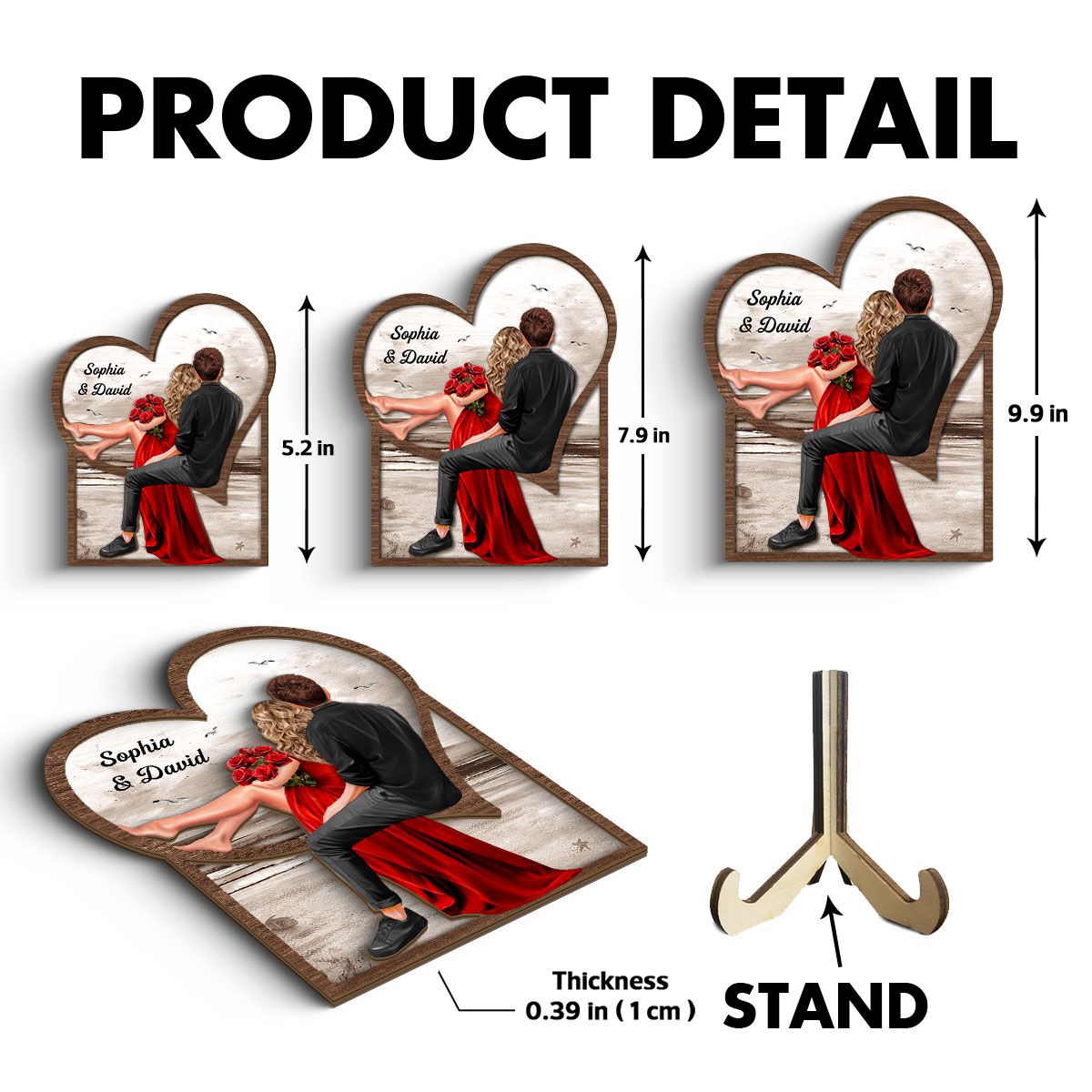 Landscape Heart Couple Sitting Back View 2-Layer Wooden Plaque, Heartfelt 2025 Personalized Couple Gift For Valentine's Day, For Her, For Him