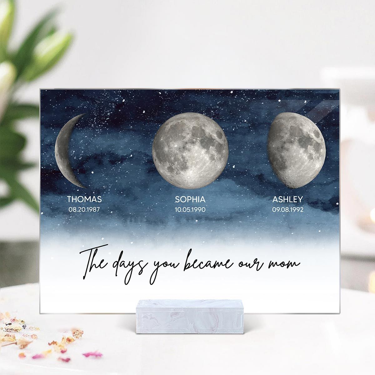 Starry Night Custom Birth Moon Phase The Day You Became Our Mom Personalized Acrylic Plaque