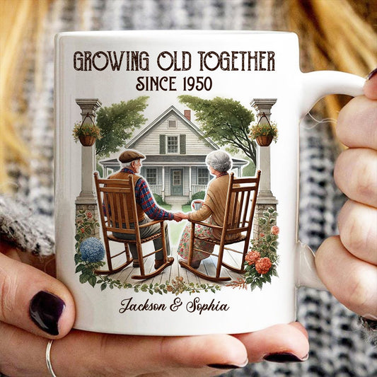 Couple Sitting On The Porch Growing Old Together Since Personalized Mug, Heartfelt Valentine's Day Gift For Couple, For Him, For Her, Husband, Wife