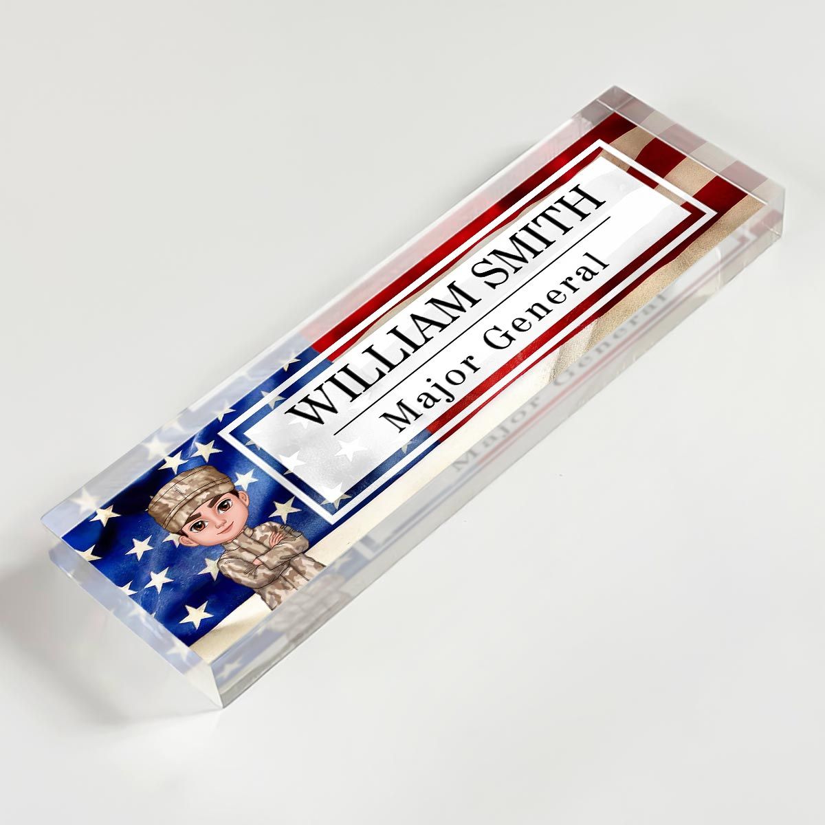 Proud Occupation Patriotic American Flag Personalized Acrylic Desk Name Plate, Gift For Boyfriend Girlfriend Husband Wife, Appreciation Gift