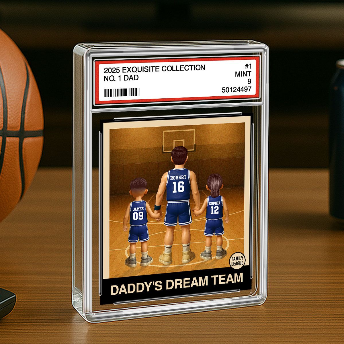 Basketball No. 1 Dad Man & Kids Trading Card Style Personalized Acrylic Block Plaque