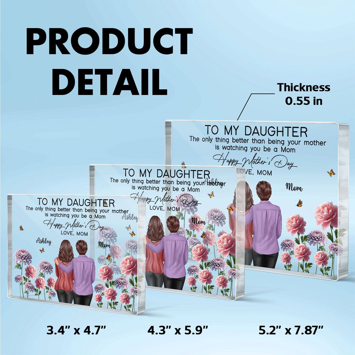 To My Daughter From Mom Happy Mother's Day Birth Flower Personalized Acrylic Block Plaque, Mother's Day Gift For Daughter