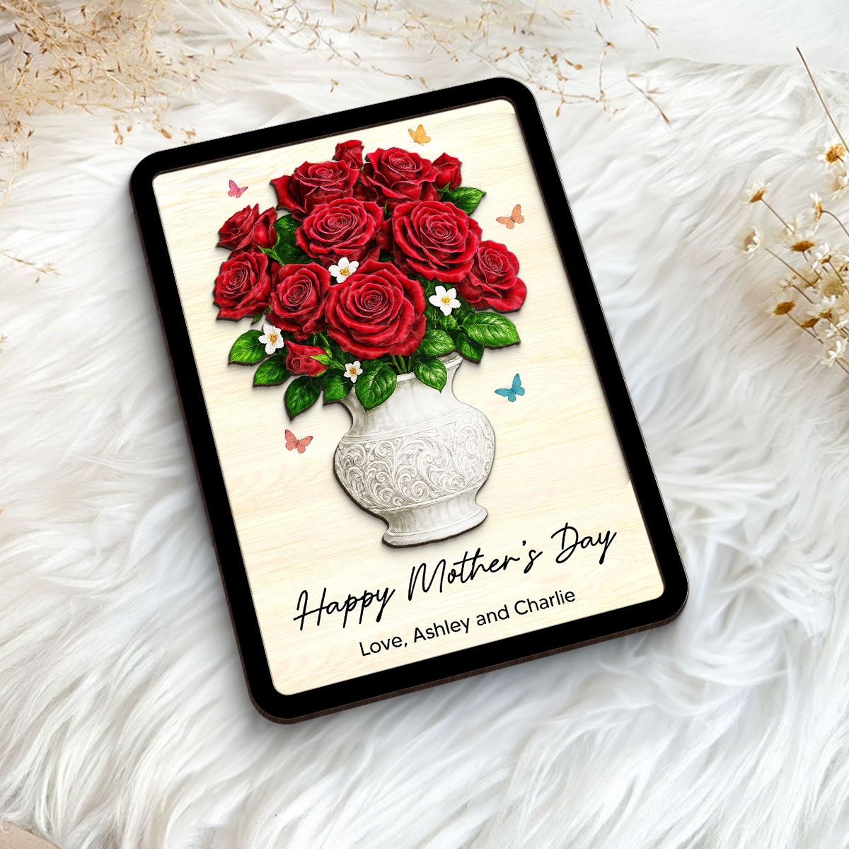 Flower Bouquet Personalized 2-Layer Wooden Plaque, Heartfelt 2025 Mother's Day Gift For Mom, For Grandma, For Wife