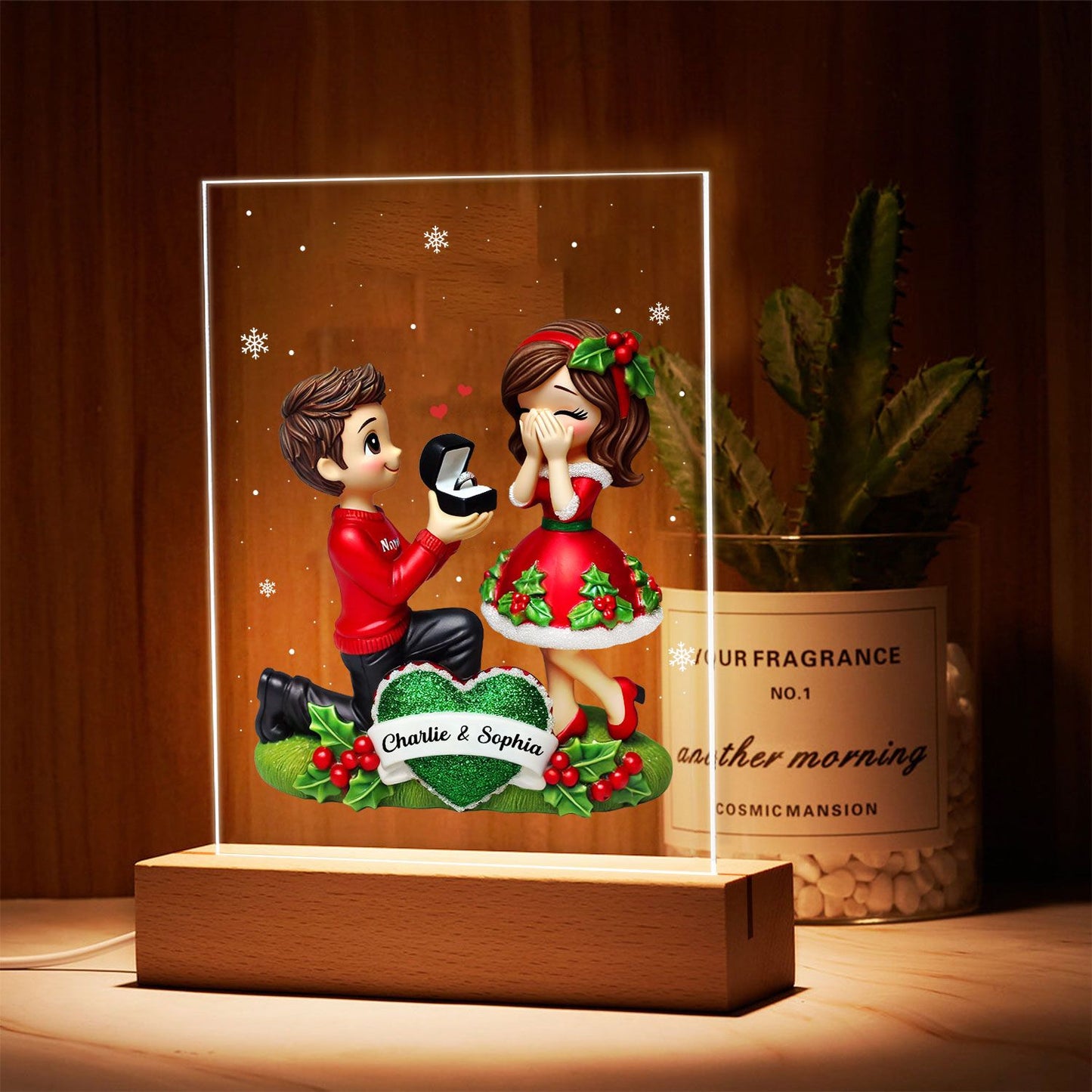 Marriage Proposal LED Night Light, Personalized Newly Engaged Couple Gift, She Said Yes!