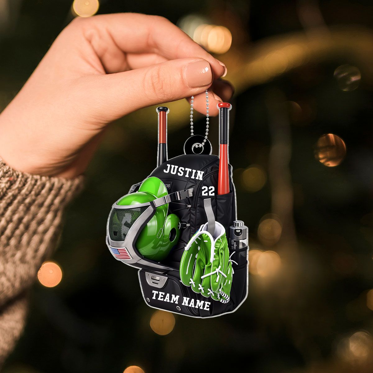 Personalized Baseball Softball Bag Personalized Acrylic Christmas Ornament, Baseball Player Name and Number, Custom Baseball Team Gifts