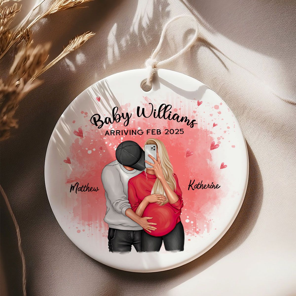 Personalized Hugging Pregnant Couple Ornament, Expecting Family, Baby Coming Soon, Pregnancy Announcement Personalized Ornament
