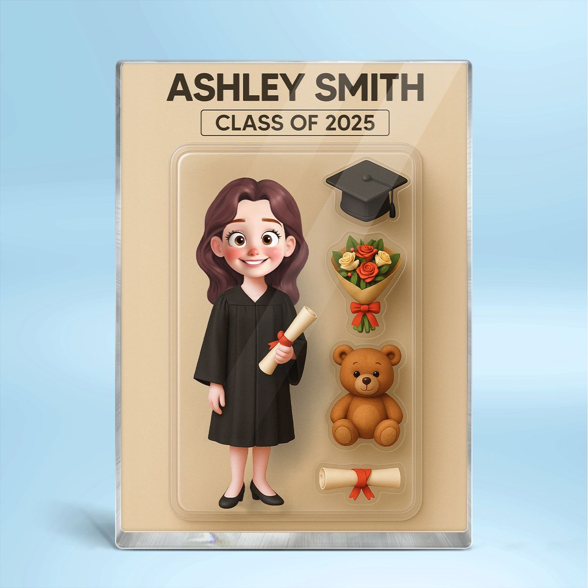 3D Effect Cartoon Funny Style Graduate Action Figure Pack Packaging Personalized Rectangle Acrylic Block Plaque