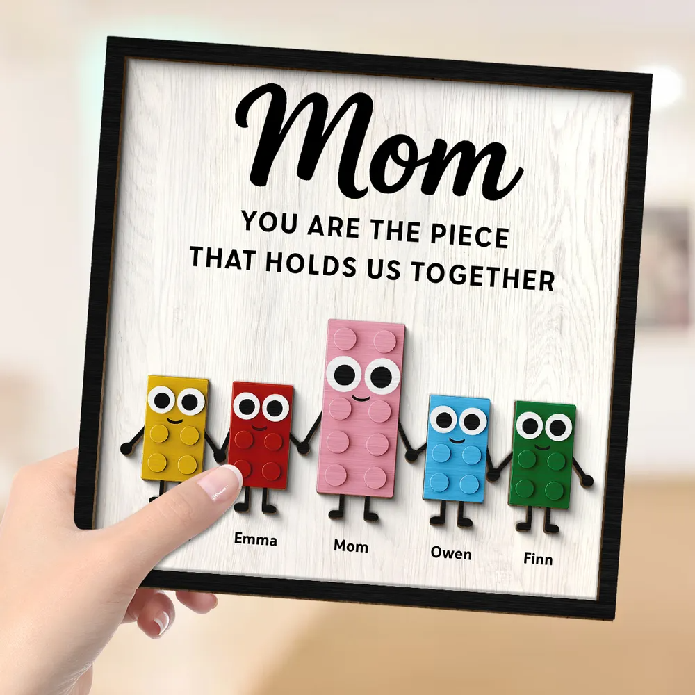 Mom And Kids Cute Puzzle Personalized 2-Layered Wooden Plaque, Mother's Day Gift for Mom, Gift for Wife, Gift for Grandma