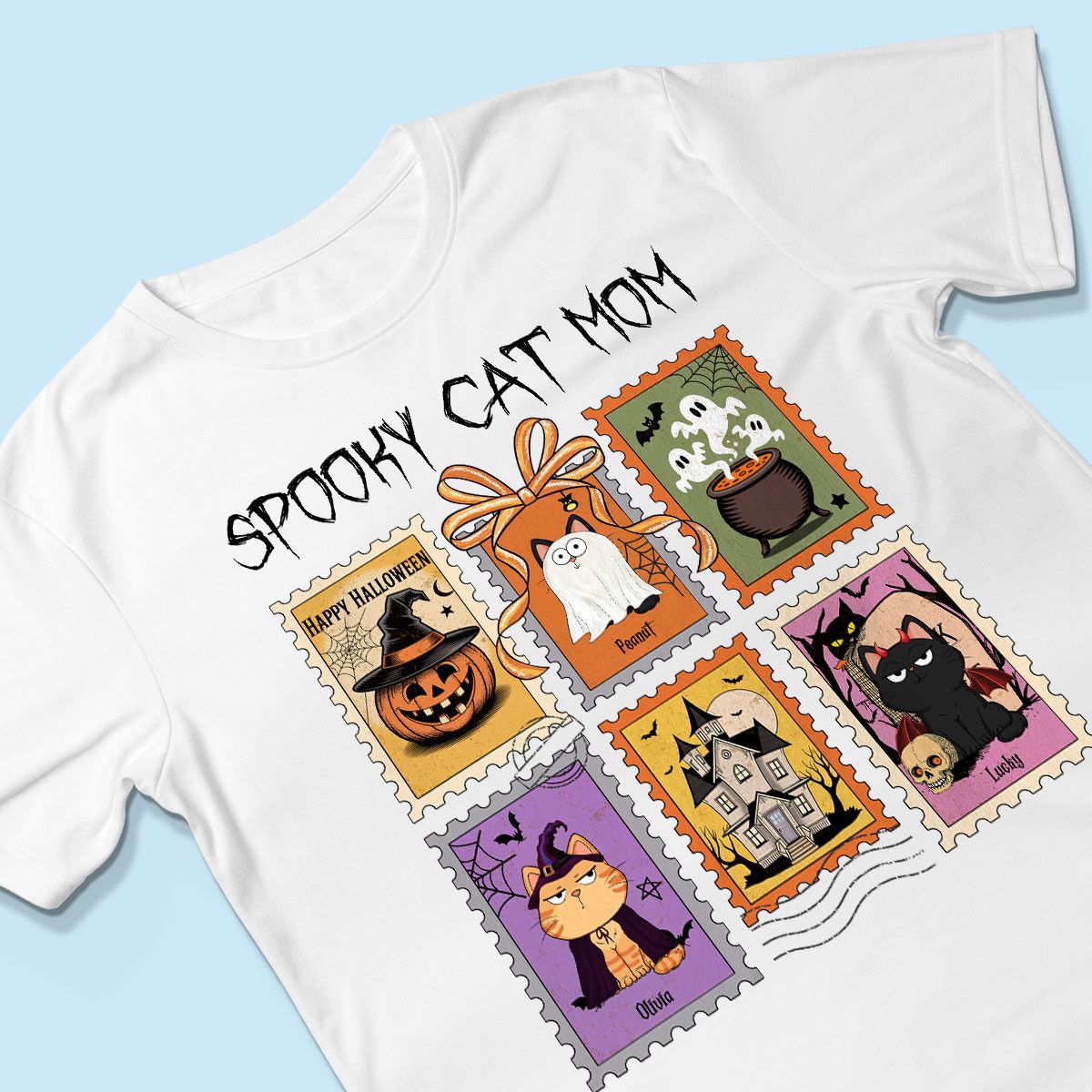 Spooky Cats Retro Stamp Theme Personalized Halloween Shirt