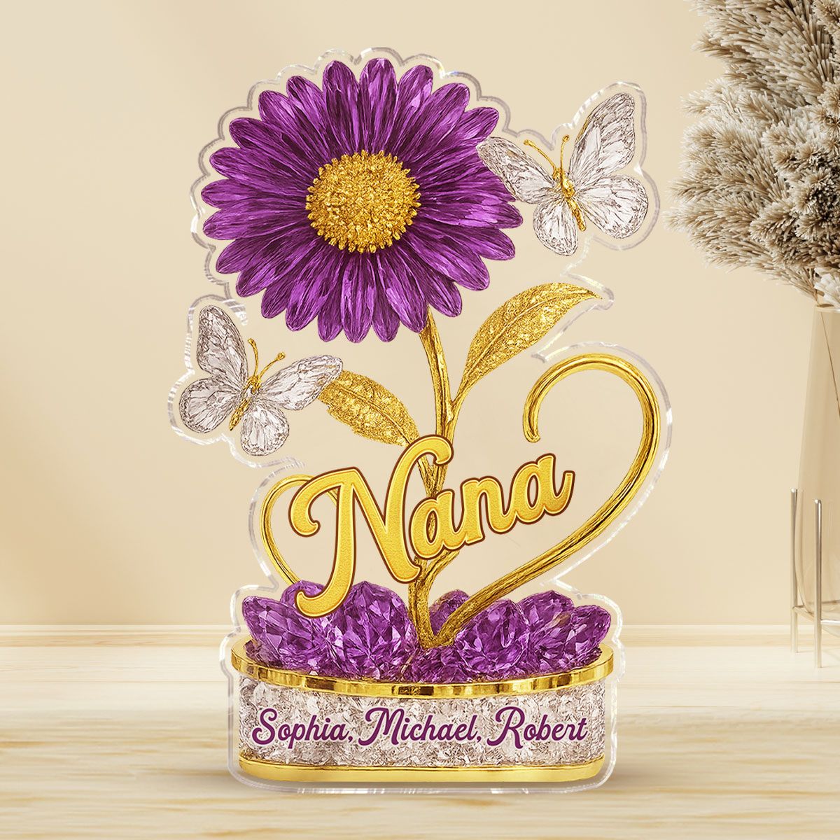 Grandma We Love You Birth Month Flower Personalized Custom Shape Acrylic Block Plaque