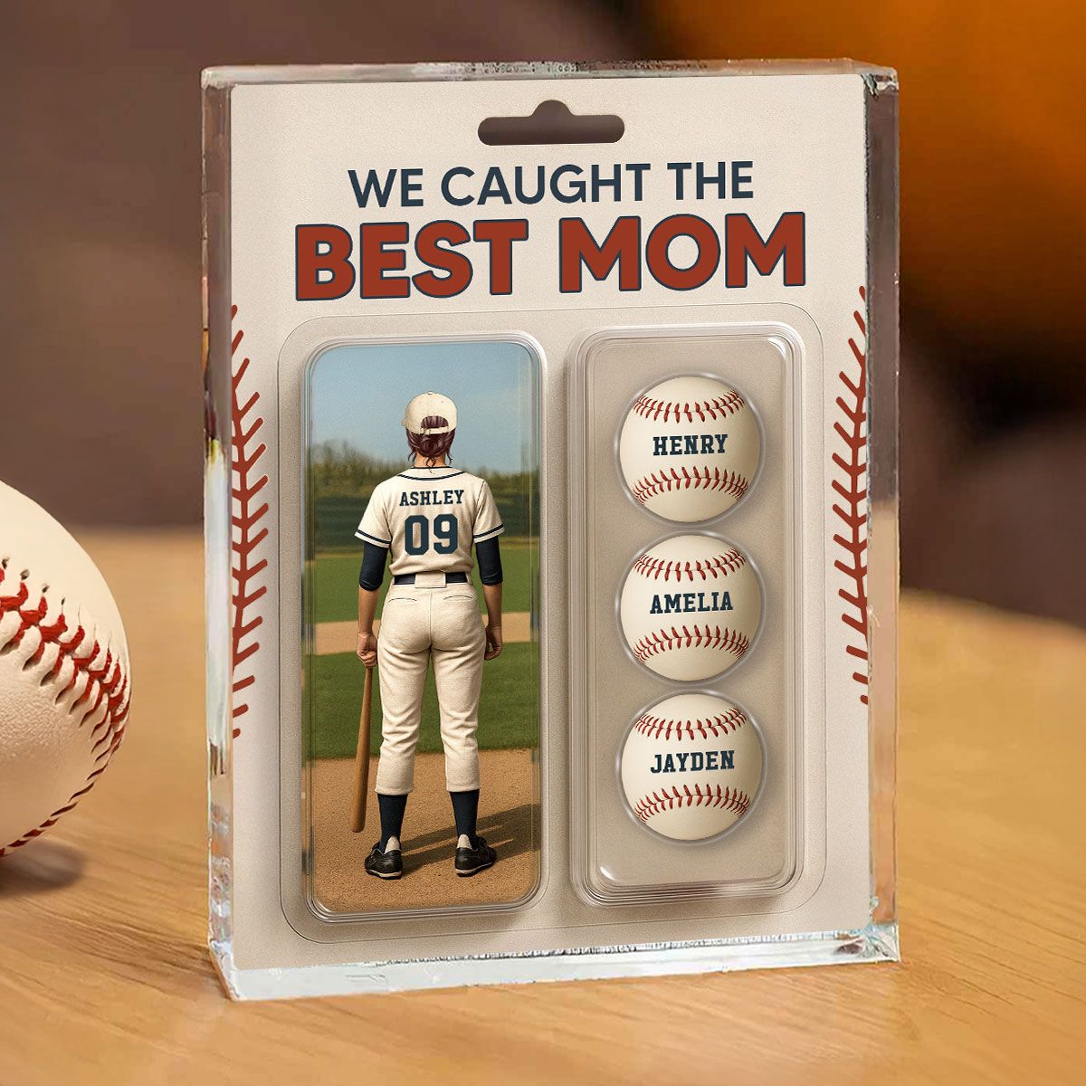 We Caught The Best Mom Baseball Lover Realistic Figure Style Personalized Acrylic Block Plaque