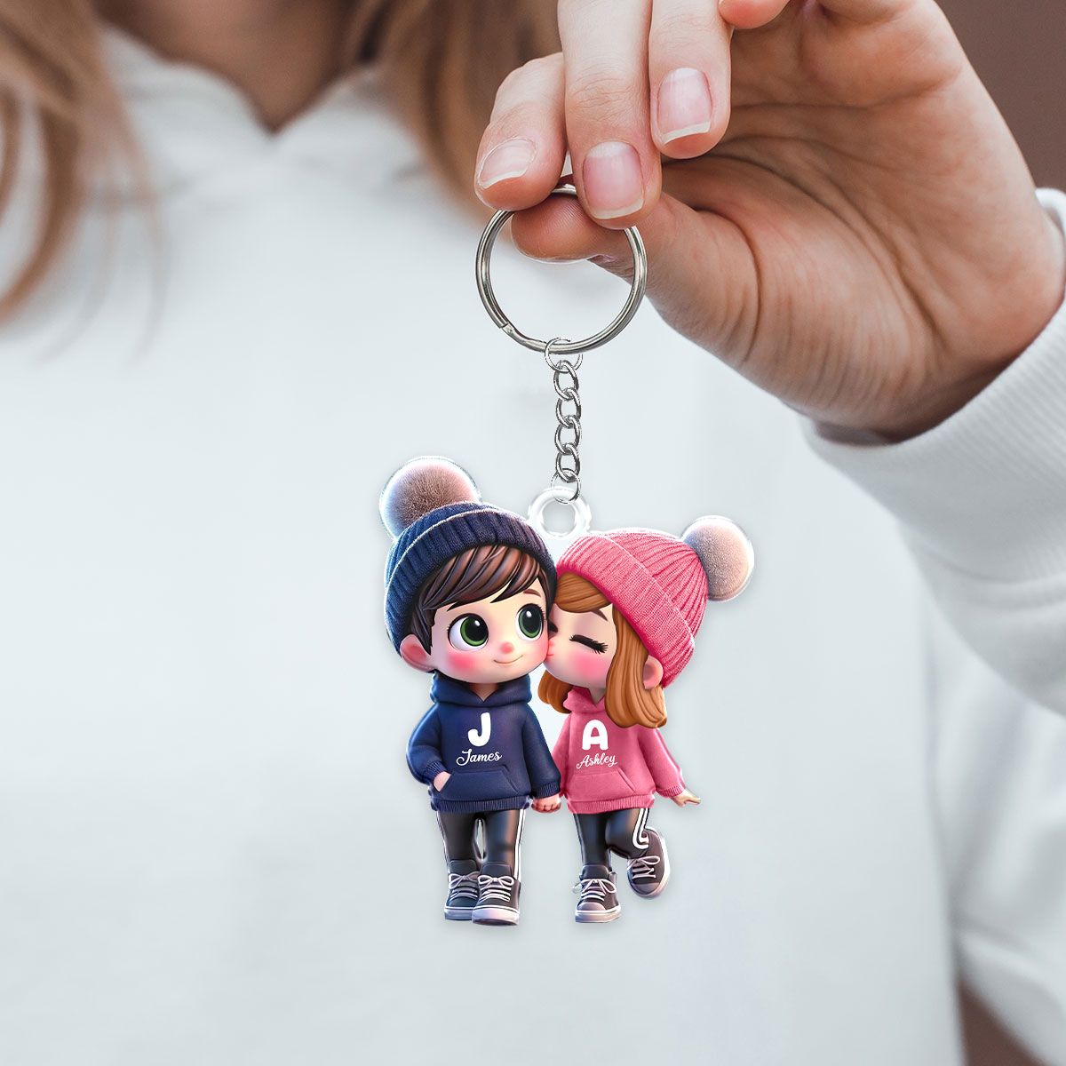 Cute Cartoon Couple Walking Personalized Acrylic Keychain, Gift for him, Gift for her
