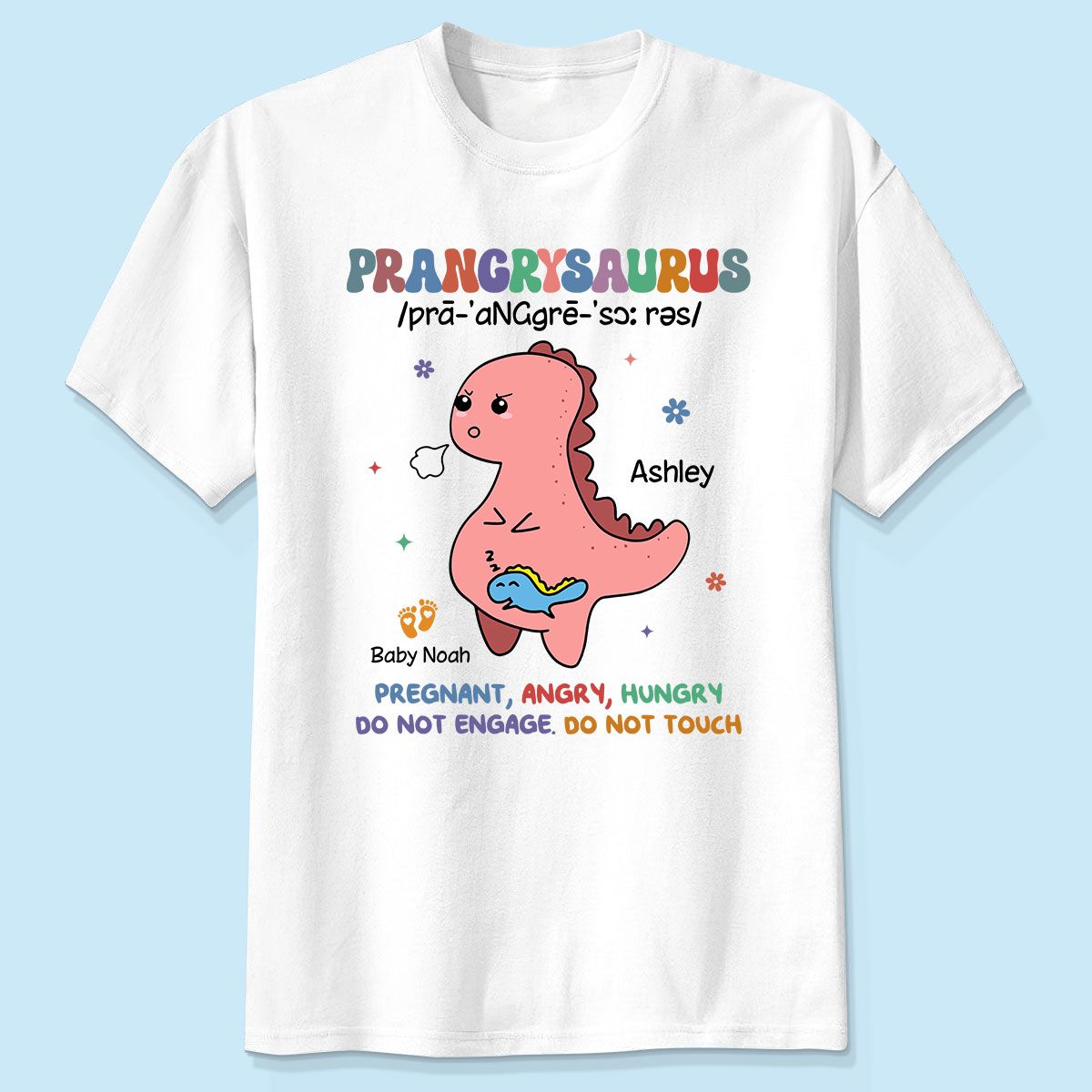 Prangrysaurus Retro Style Personalized Shirt, Custom Pregnancy Reveal Shirt, Mother's Day Gift For Expecting Moms