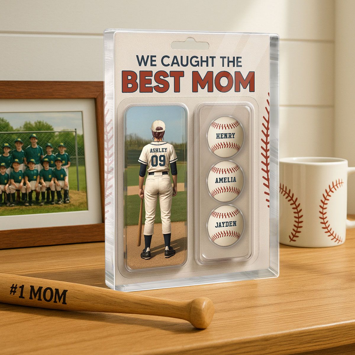 We Caught The Best Mom Baseball Lover Realistic Figure Style Personalized Acrylic Block Plaque