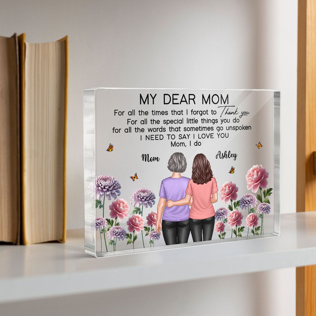 To My Mom Thank You I Love You Happy Mother's Day Birth Flower Personalized Acrylic Block Plaque