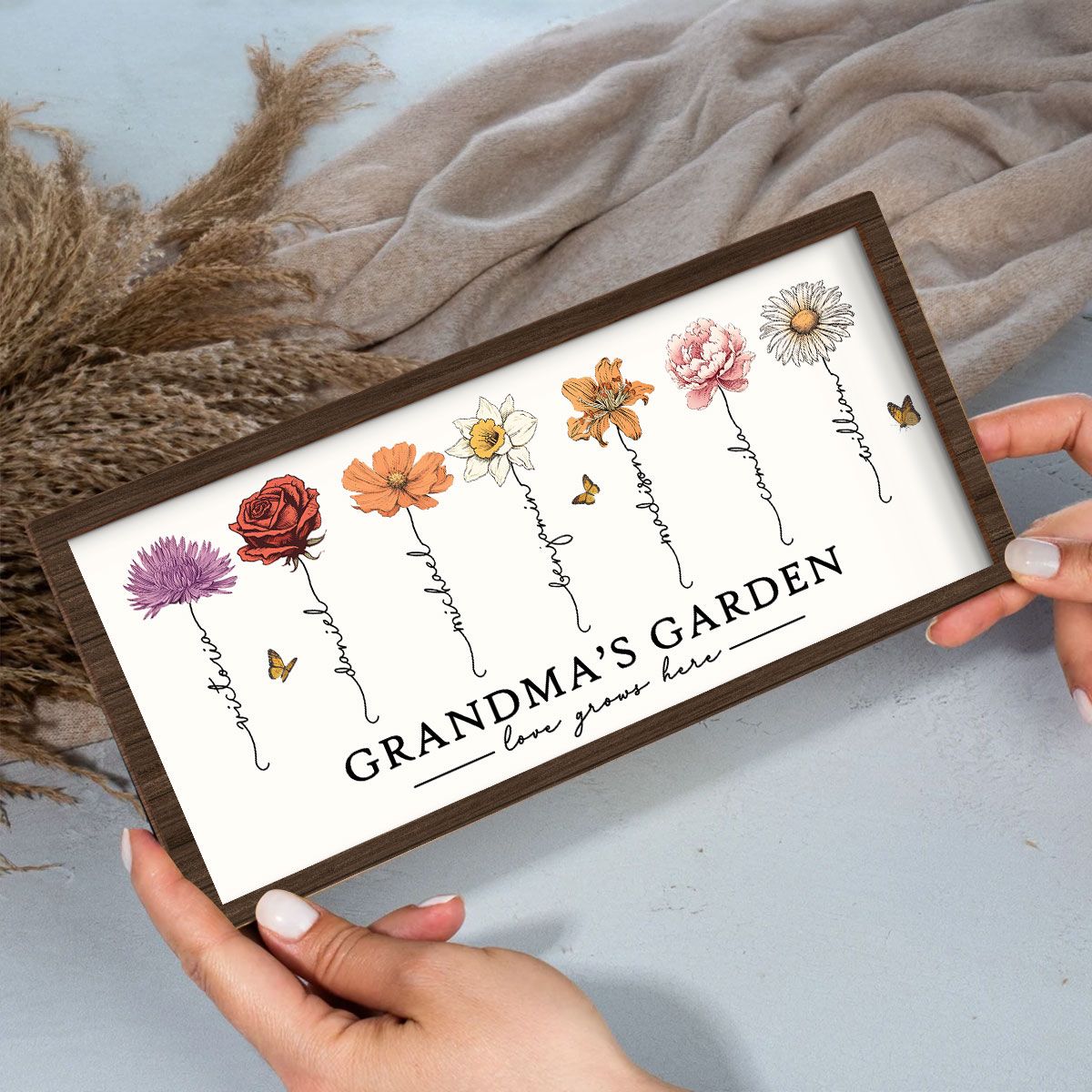 Love Grows Here Grandma' Garden Birth Month Flowers Gift For Grandma, Mom, Auntie, Sister