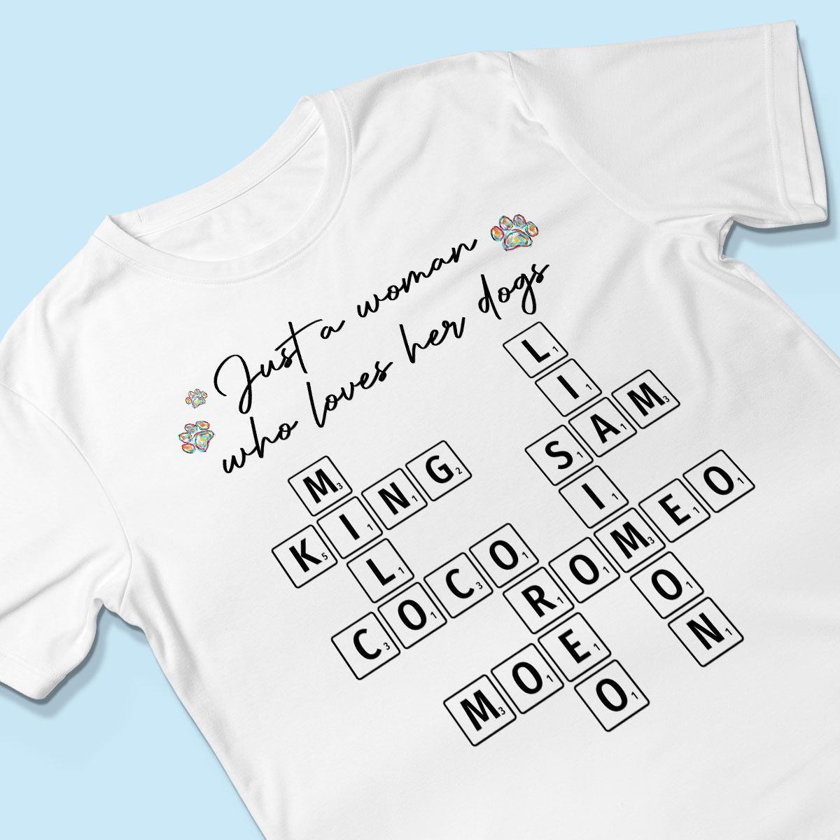 Just A Woman Who Loves Dogs Cats Crossword Puzzle Art Personalized Shirt