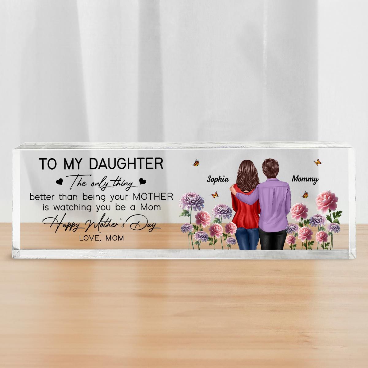 To My Daughter From Mom Happy Mother's Day Birth Flower Personalized Desk Block, Mother's Day Gift For Daughter