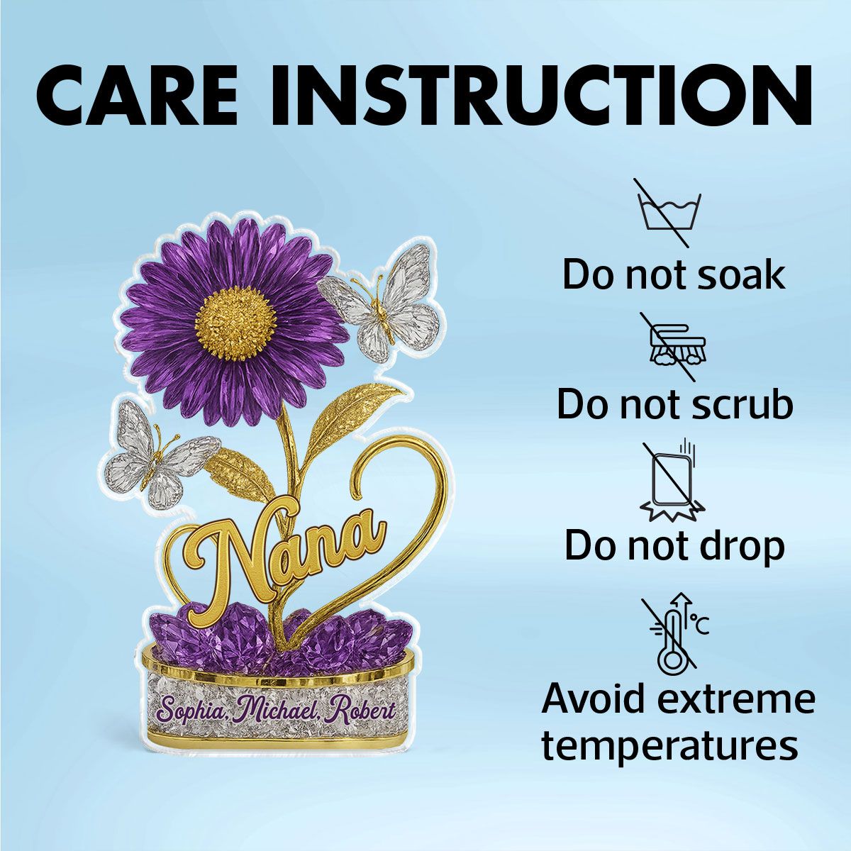 Grandma We Love You Birth Month Flower Personalized Custom Shape Acrylic Block Plaque