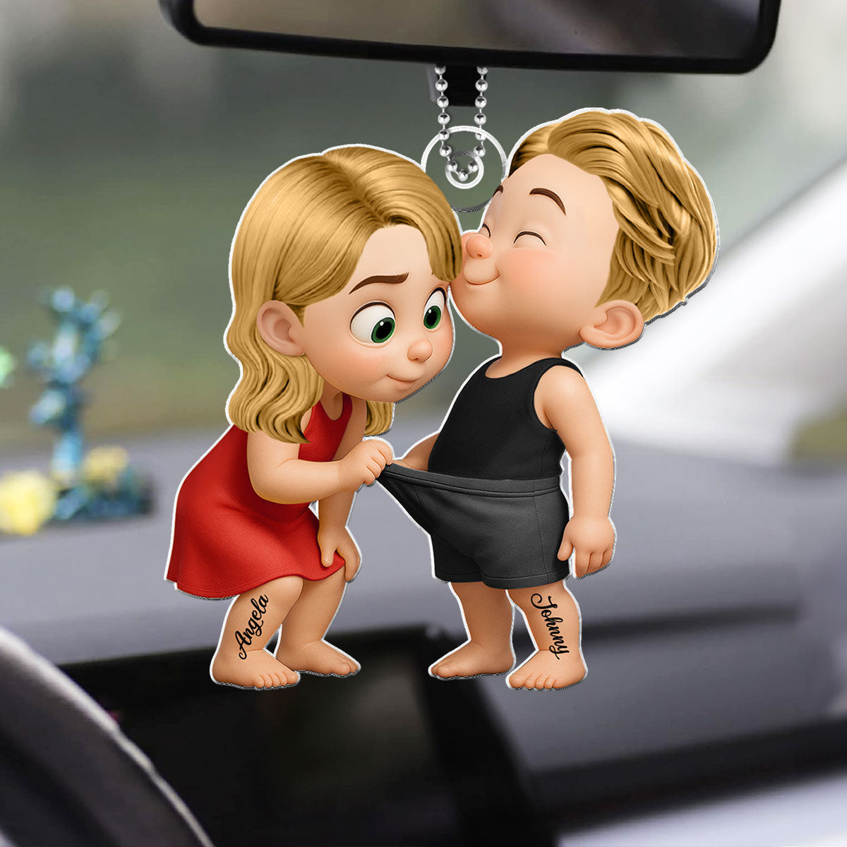 Funny Cartoon Couple Personalized Acrylic Car Hanger, Car Ornament, Anniversary Gift for him, Gift for her