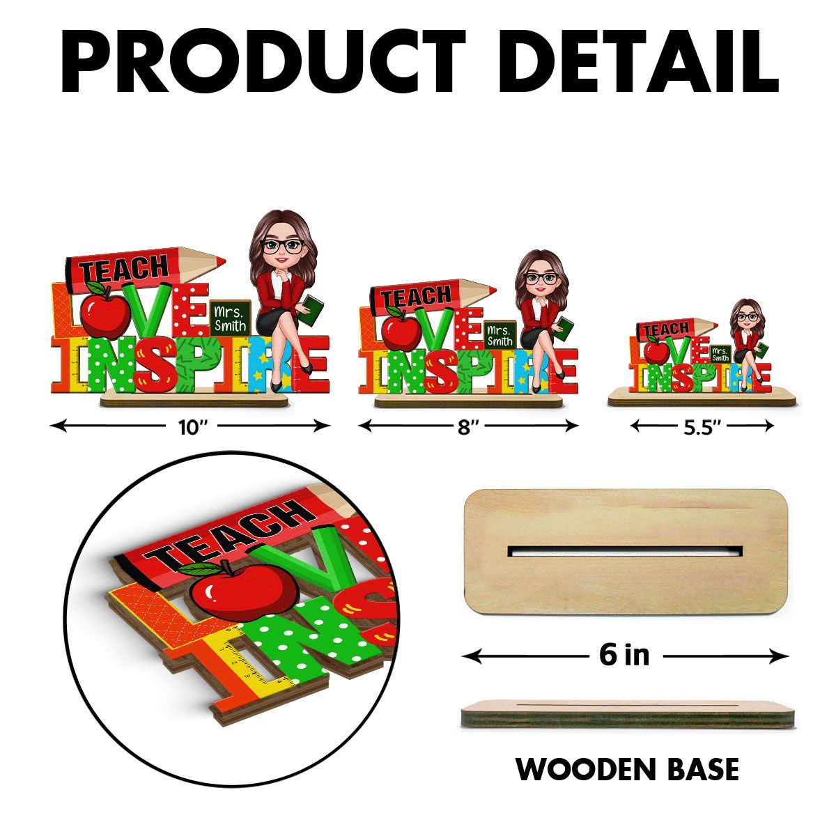 Teach Love Inspire Personalized Teacher Sign Table Decorations, Classroom Decor, Back to School Gift