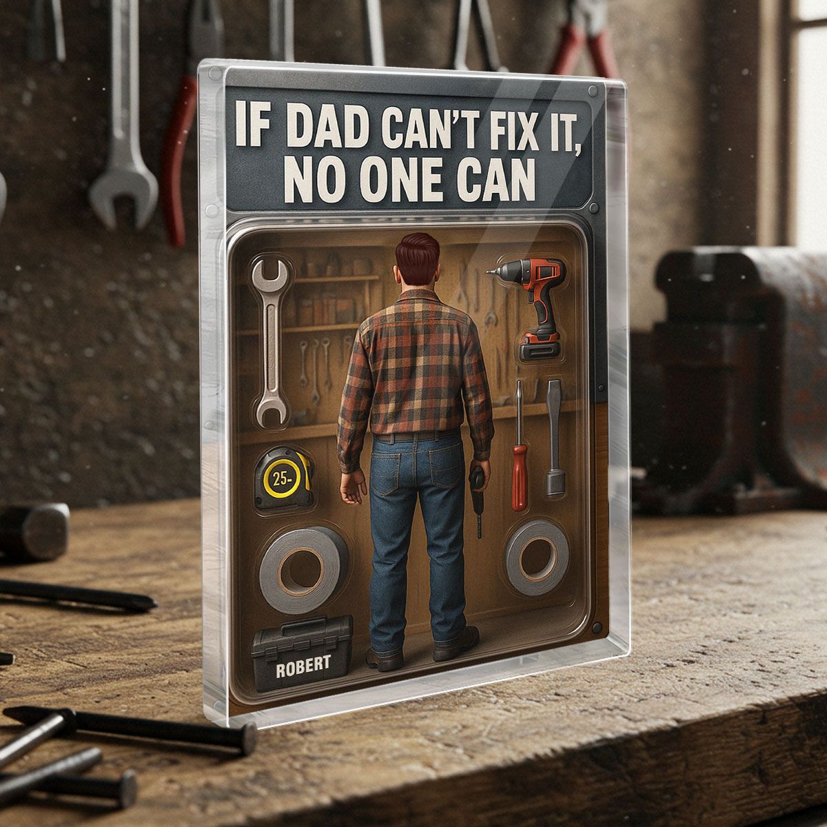 3D Effect If Dad Can't Fix It No One Can Action Figure Personalized Rectangle Acrylic Block